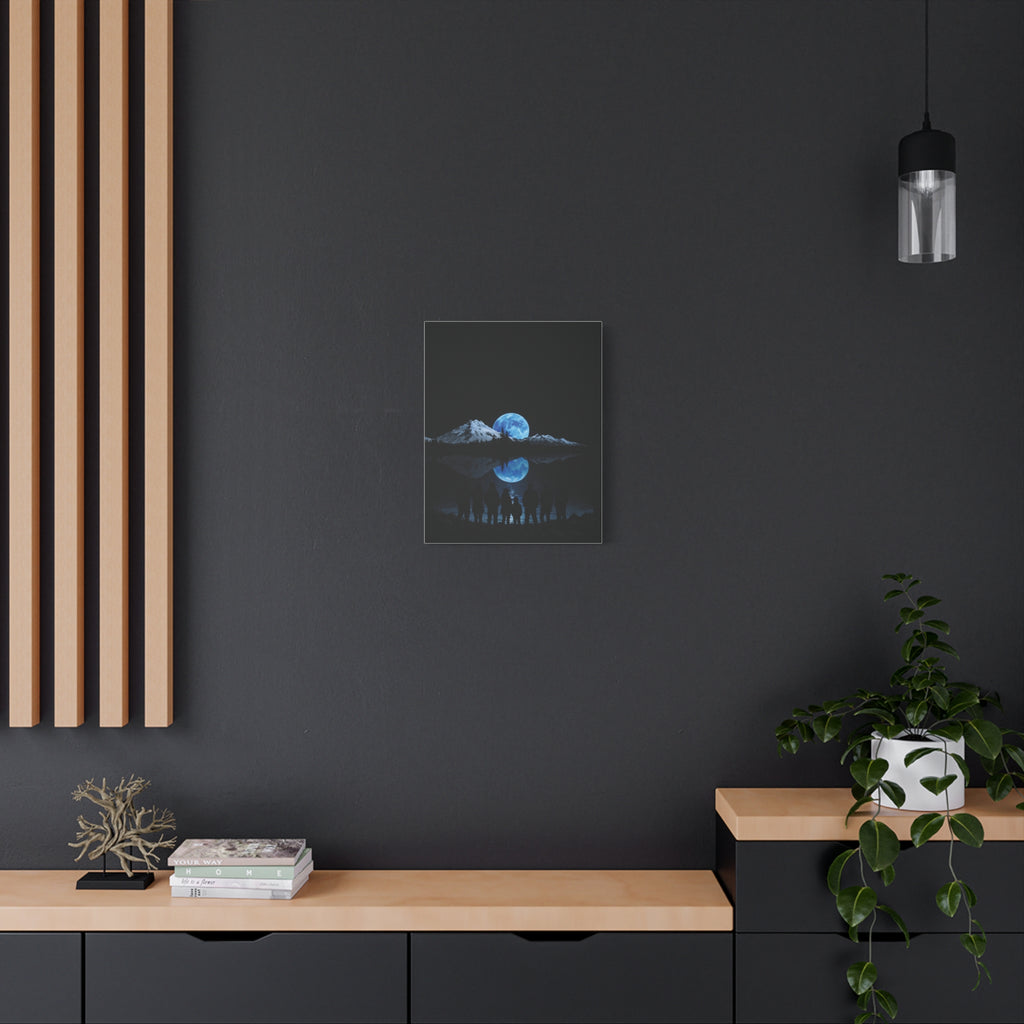 Blue Moon Mountain Canvas Print — Family Silhouette Nightscape Wall Art