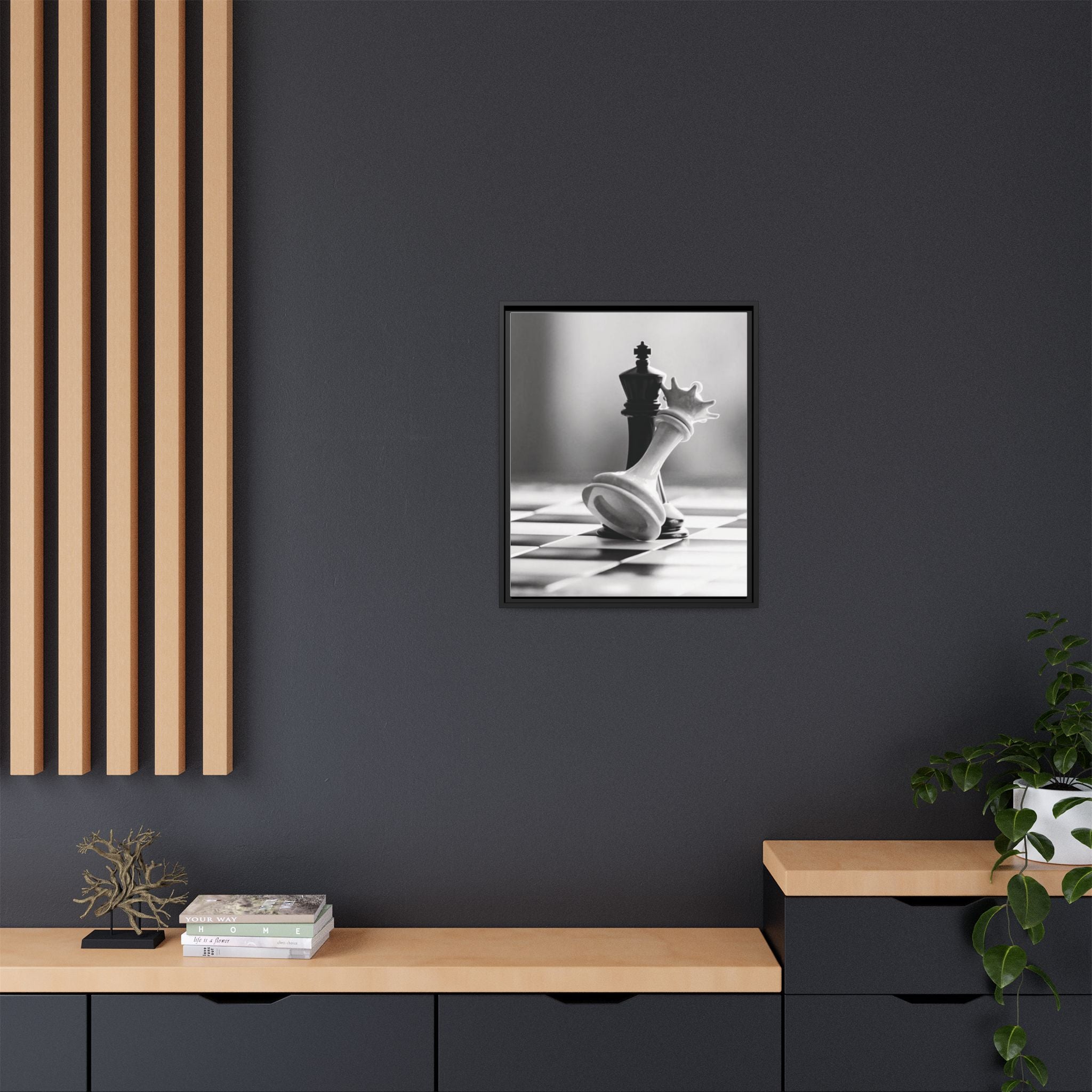 Chess King and Fallen Queen Matte Canvas Framed Wall Art