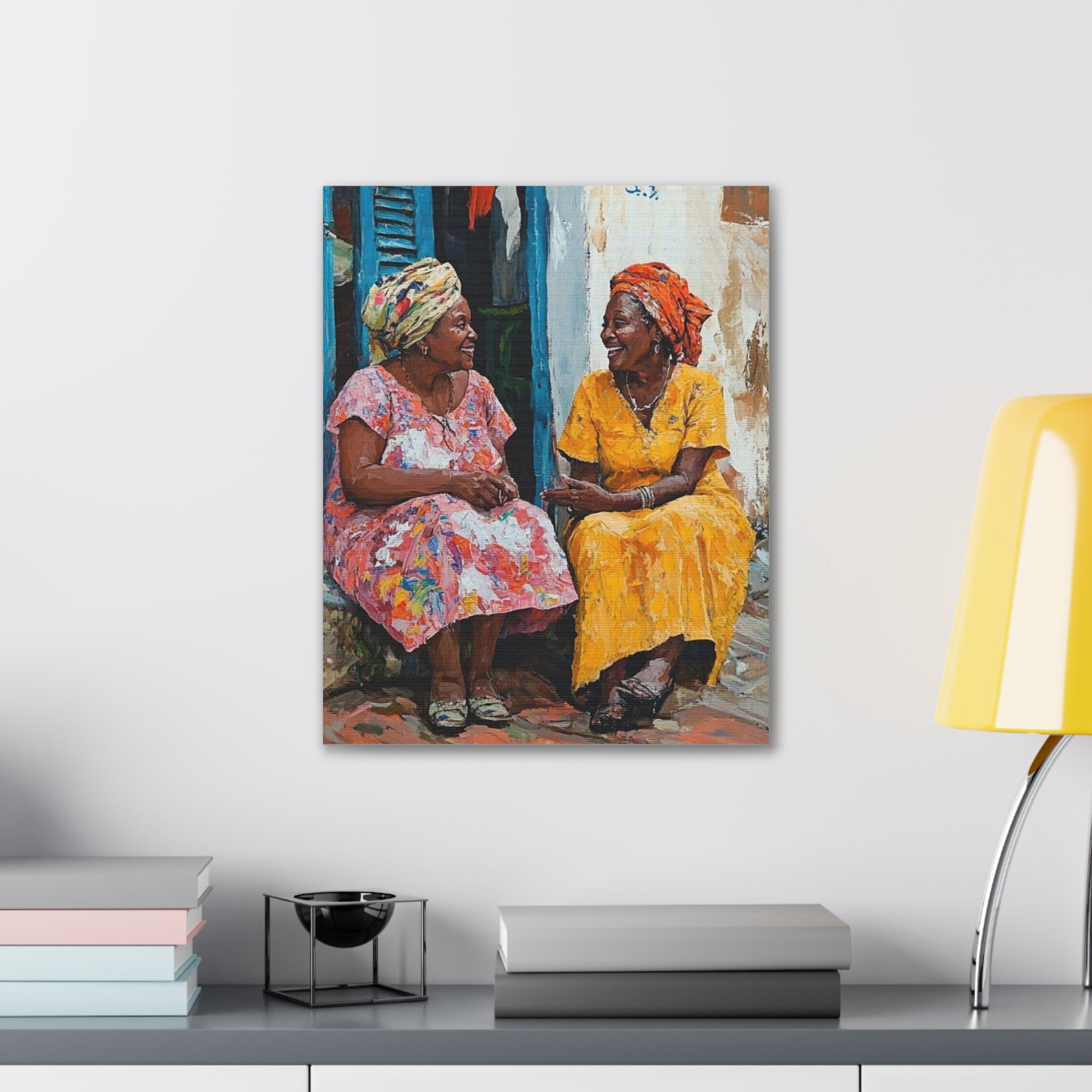 Colorful Conversation — Stretched Canvas Wall Art (Two Women Painting)