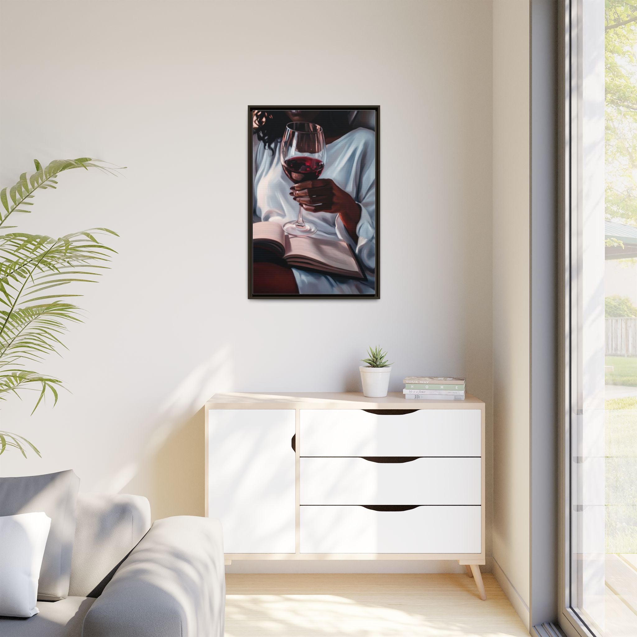 Woman Reading with Wine Glass (Cozy Evening Wall Decor)