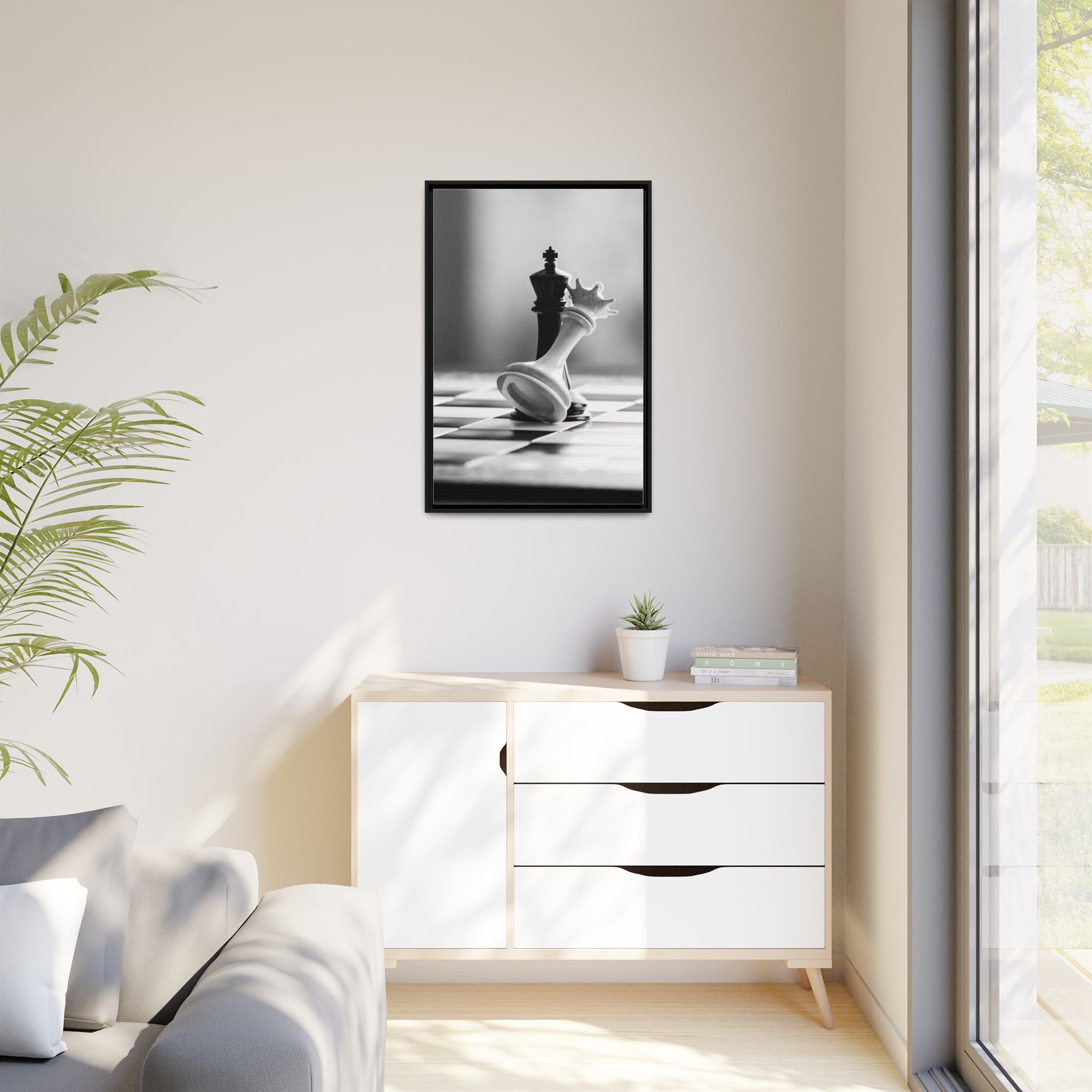 Chess King and Fallen Queen Matte Canvas Framed Wall Art