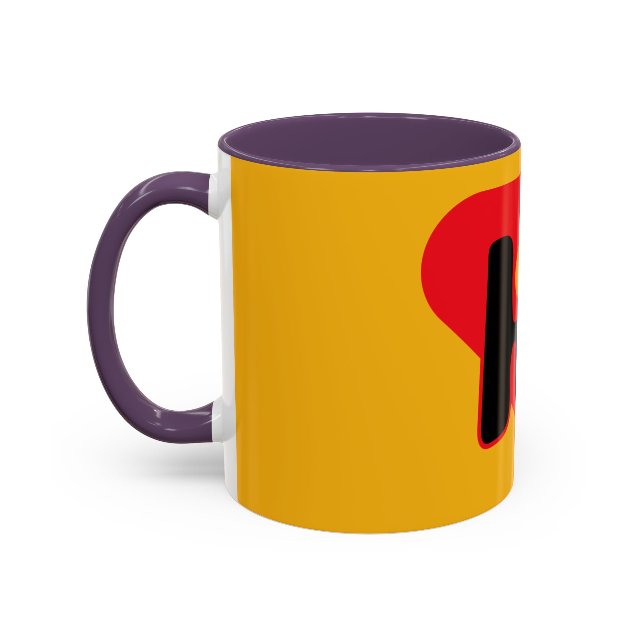 Retro Bold 'k' Accent Coffee Mug — Yellow & Red Graphic Ceramic