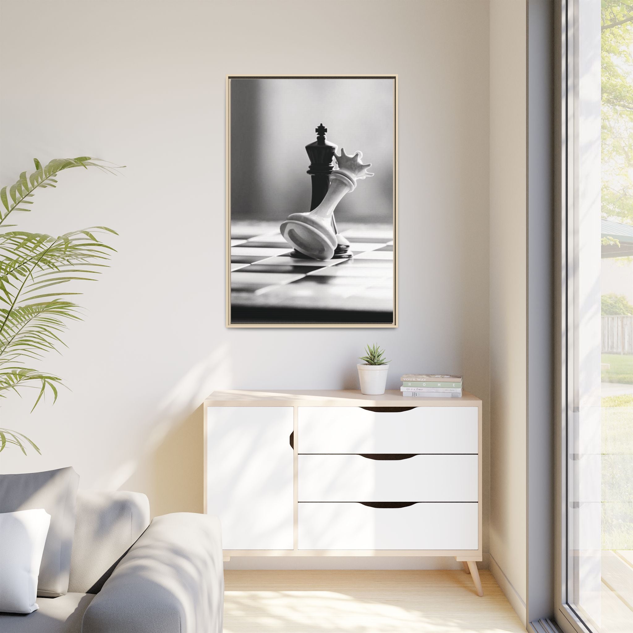 Chess King and Fallen Queen Matte Canvas Framed Wall Art