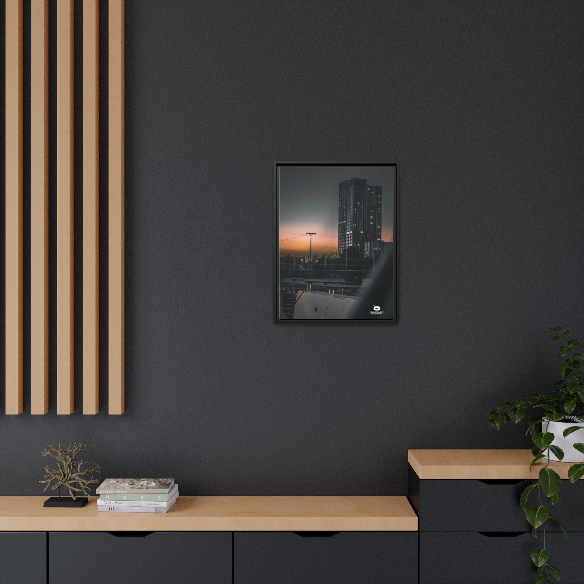 Framed Matte Canvas Print — Urban Sunset High-Rise Photography