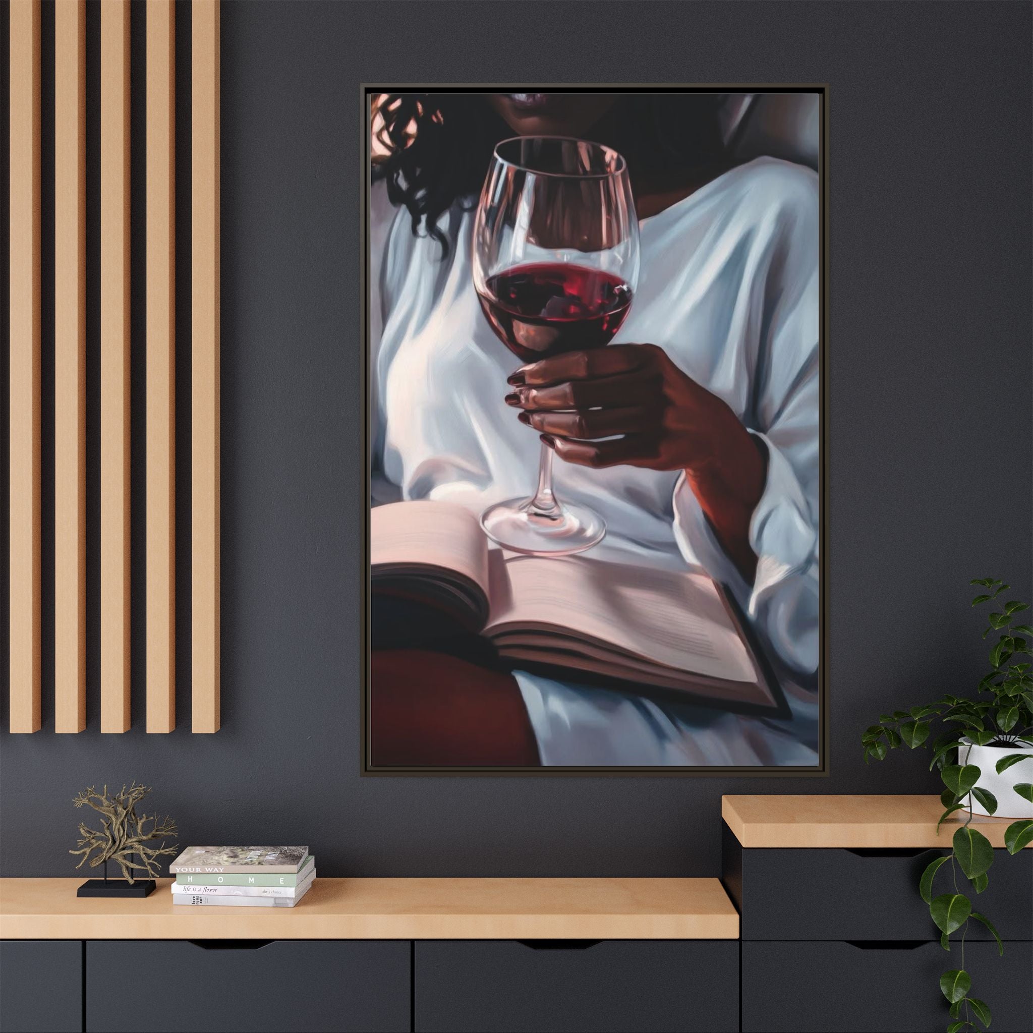 Woman Reading with Wine Glass (Cozy Evening Wall Decor)