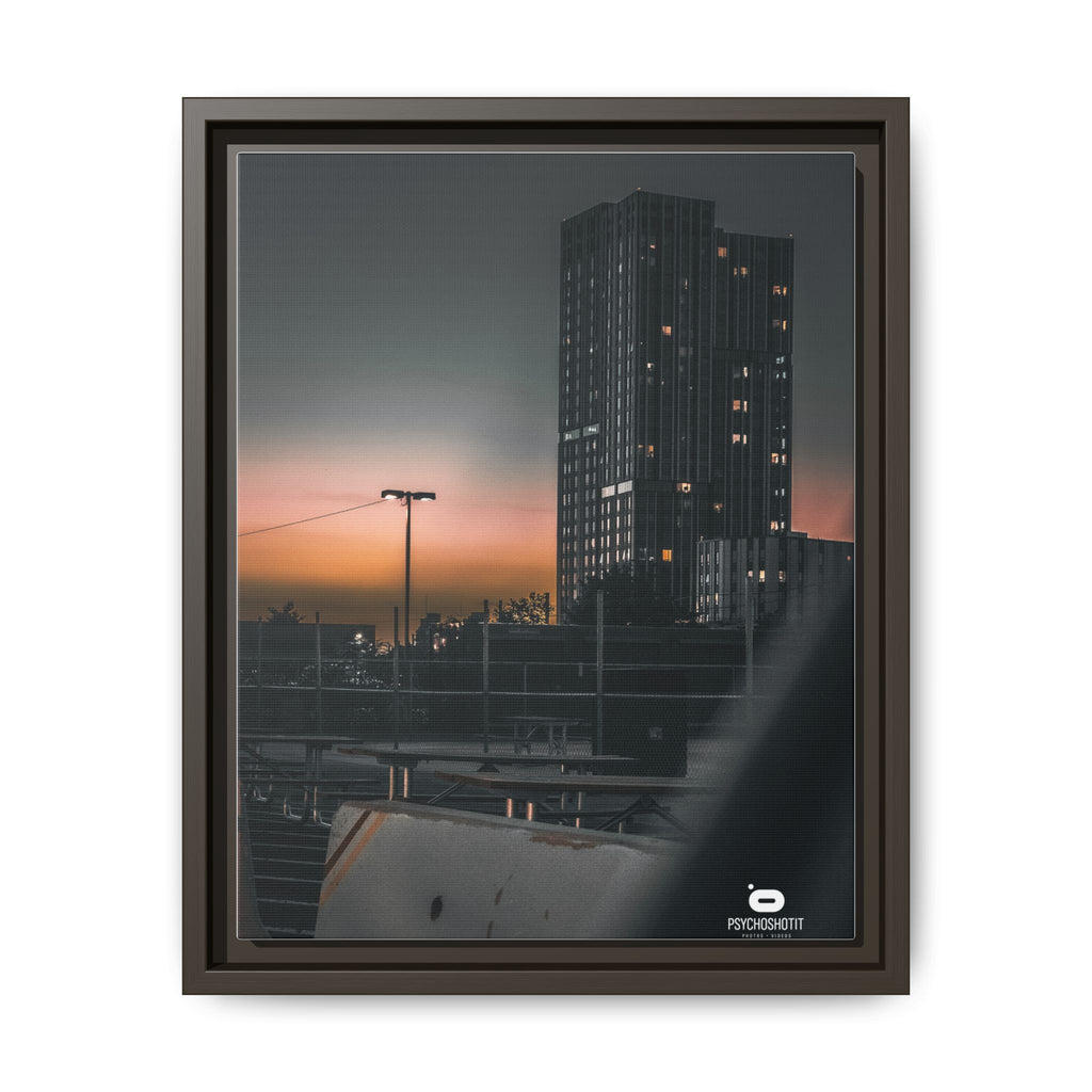 Framed Matte Canvas Print — Urban Sunset High-Rise Photography