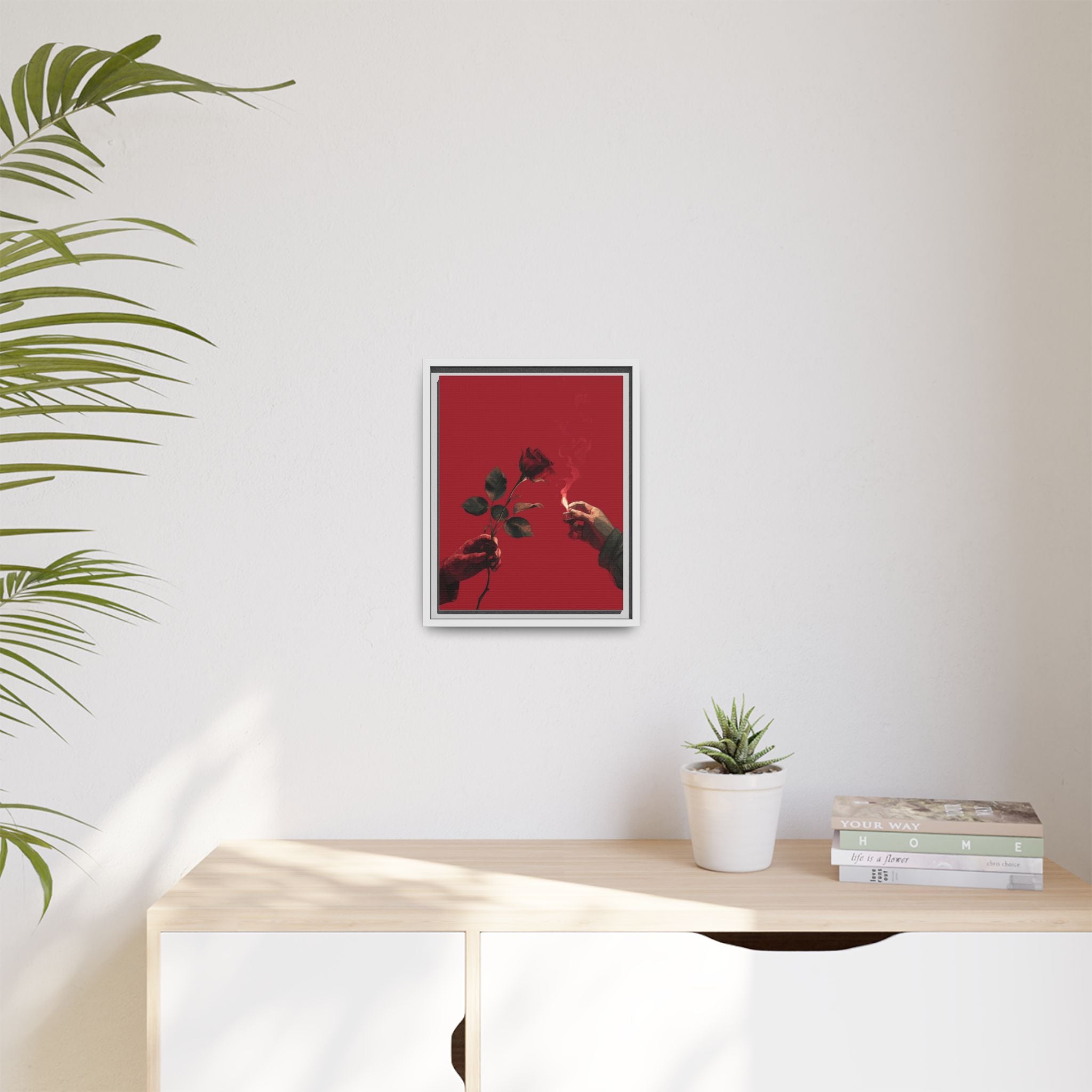 Red Rose & Lighter Minimalist Wall Print