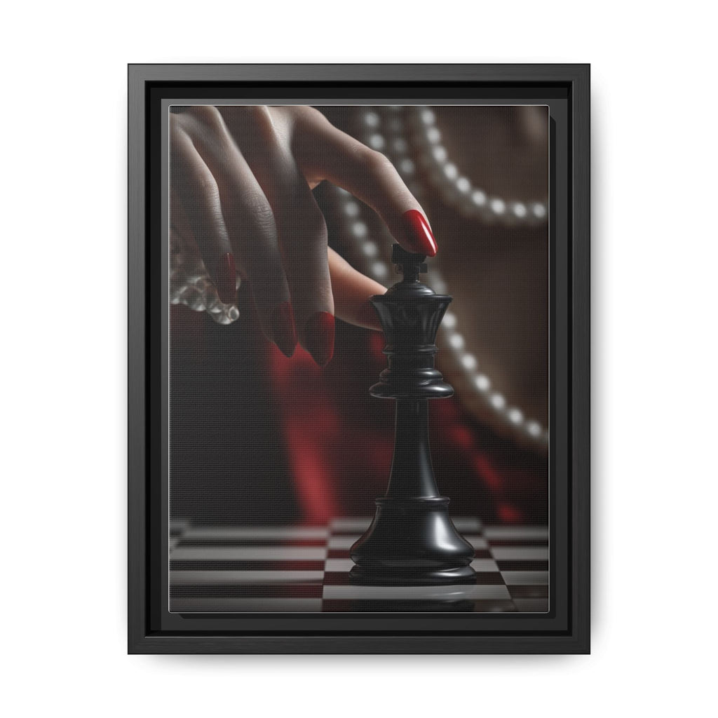 Framed Matte Canvas Art — Femme Hand & Chess King (Pearls, Noir Glam)