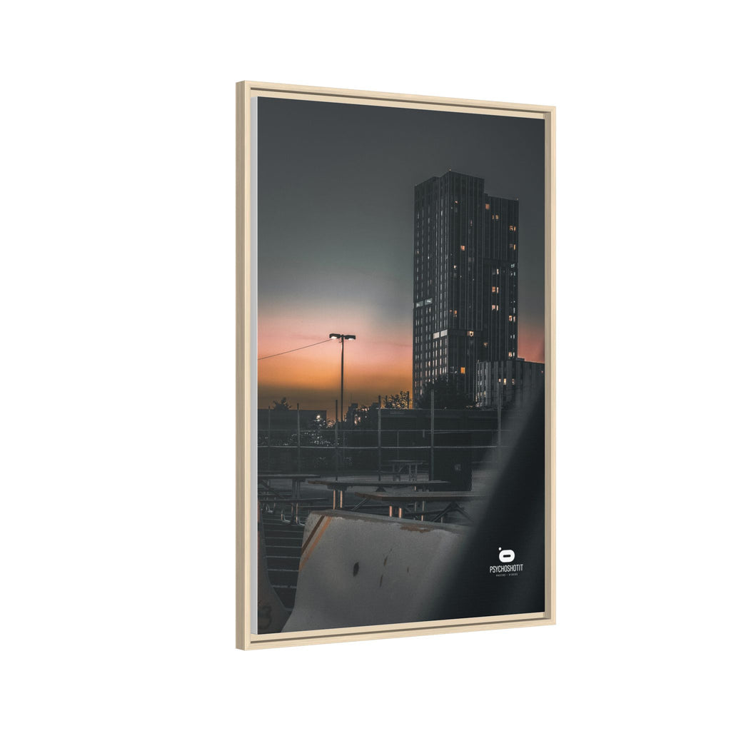 Framed Matte Canvas Print — Urban Sunset High-Rise Photography