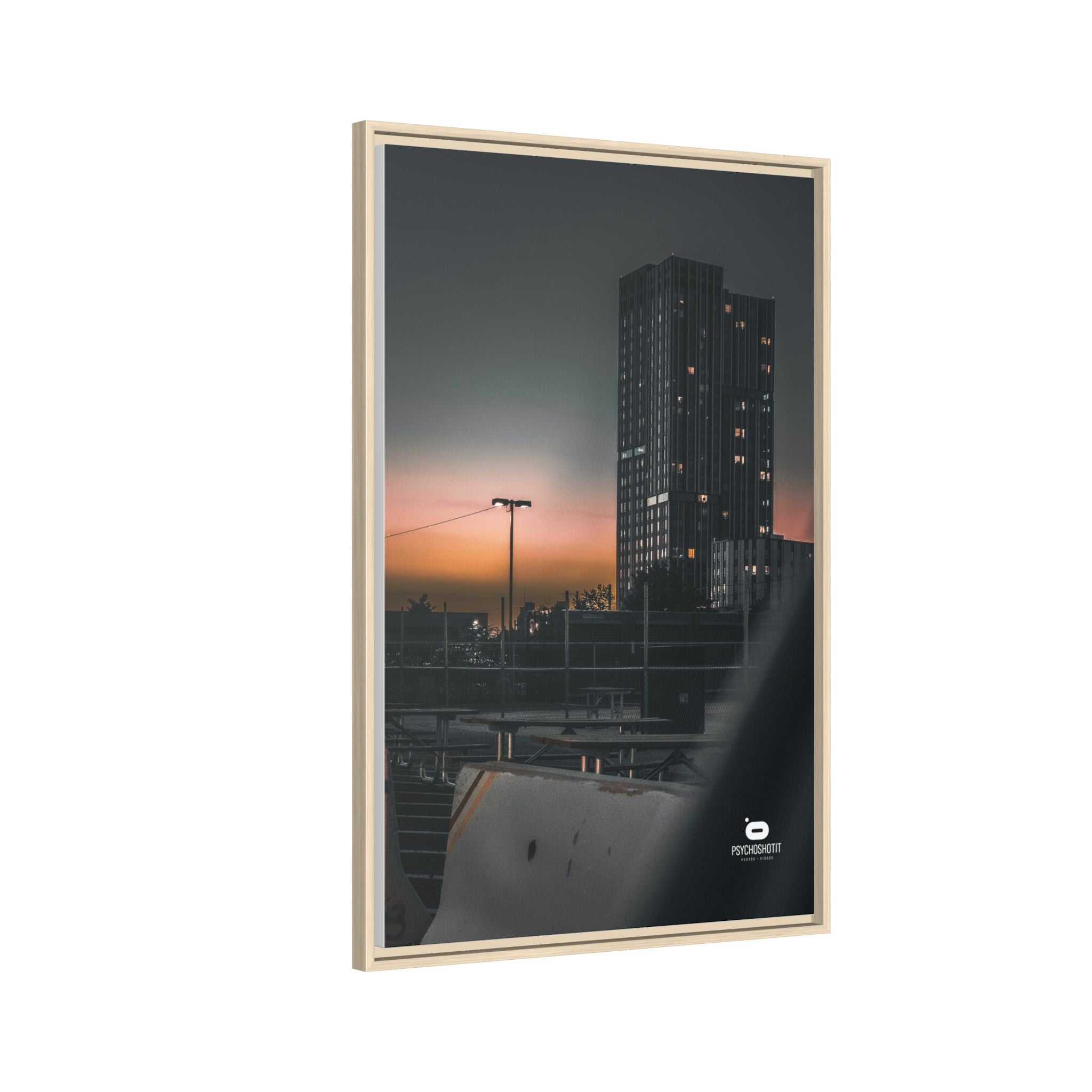 Framed Matte Canvas Print — Urban Sunset High-Rise Photography