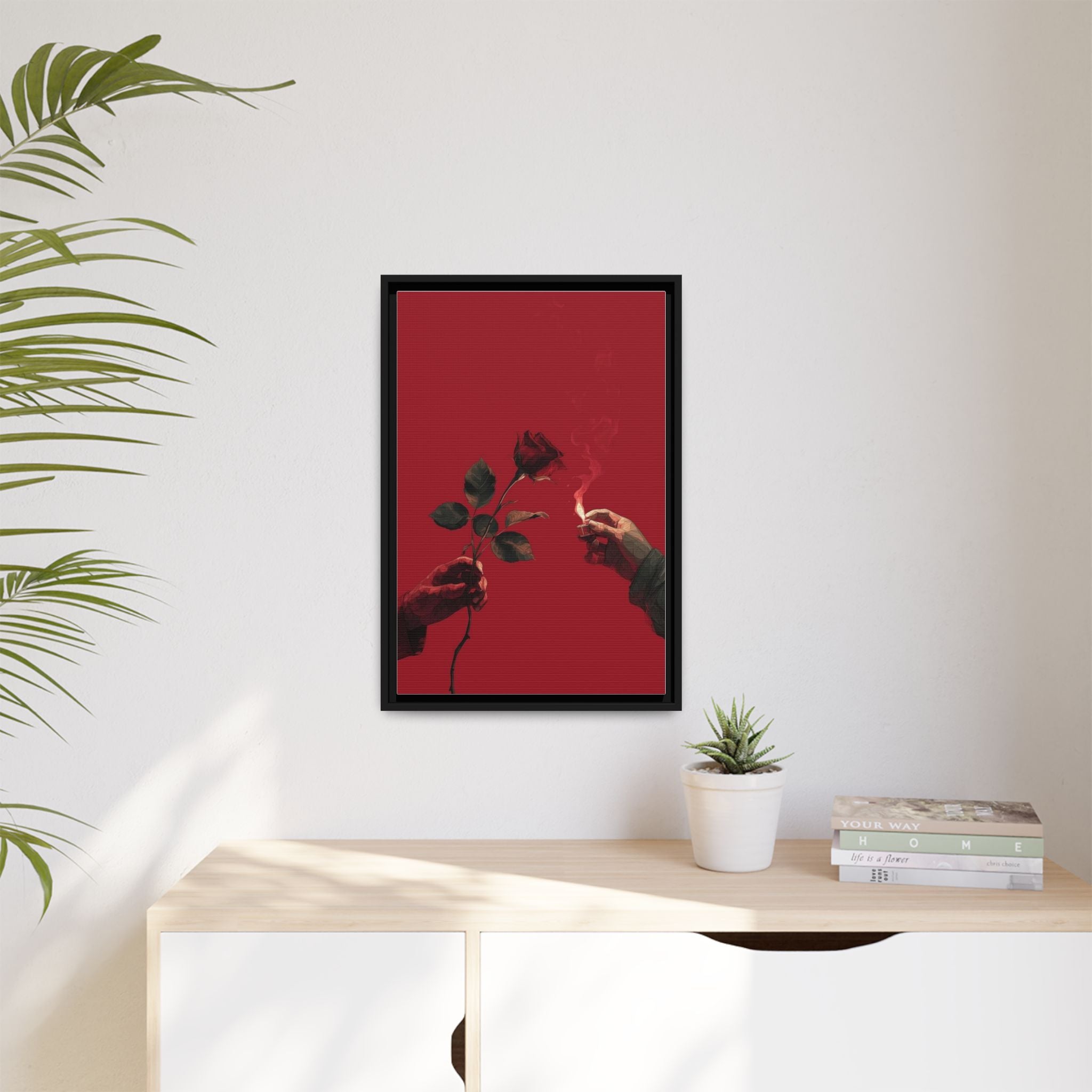 Red Rose & Lighter Minimalist Wall Print