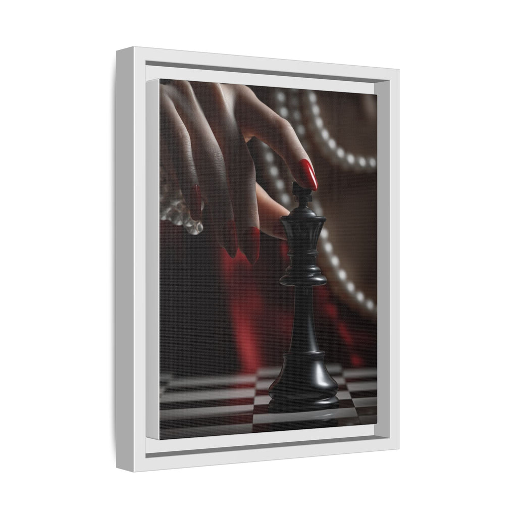 Framed Matte Canvas Art — Femme Hand & Chess King (Pearls, Noir Glam)