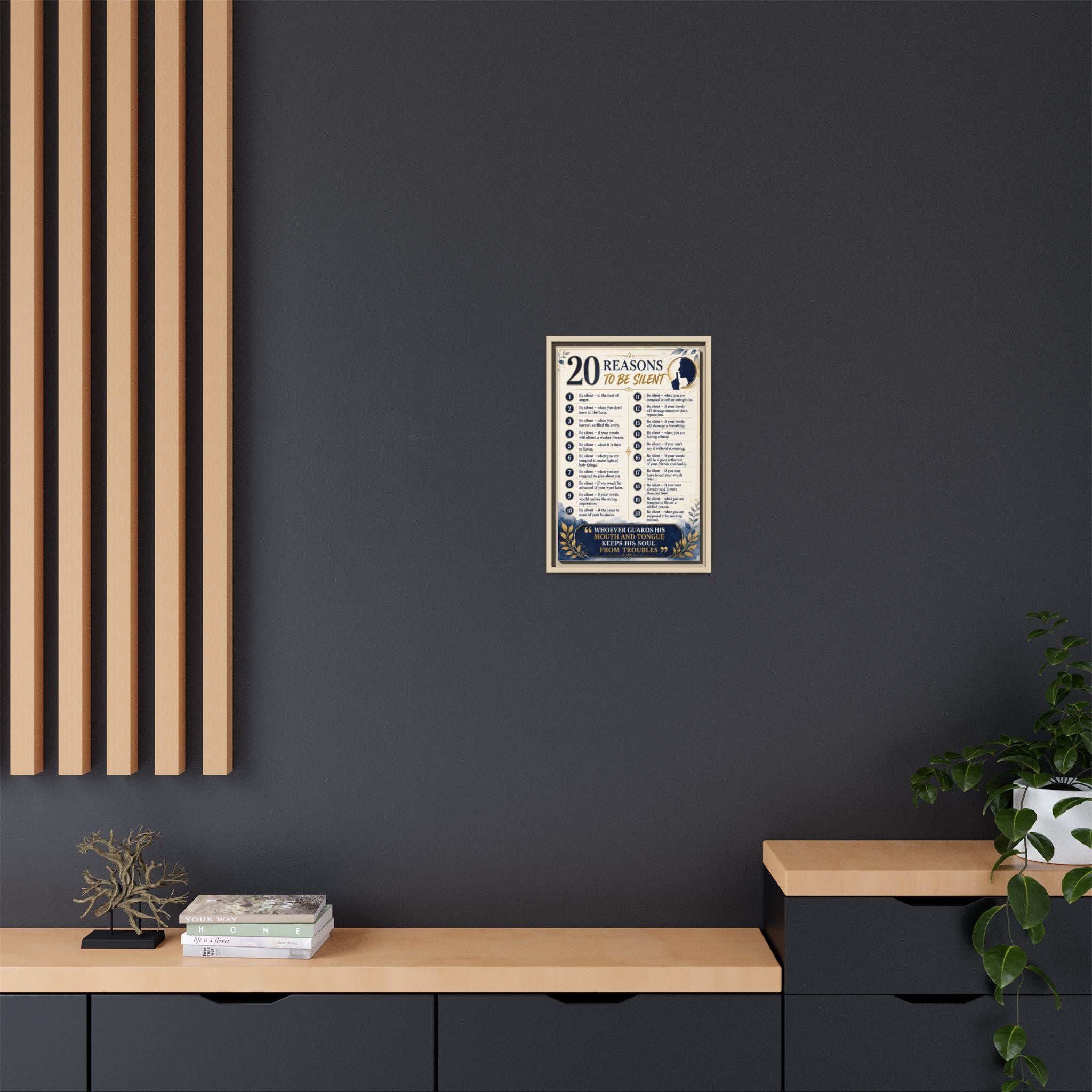 20 Reasons to Be Silent Matte Canvas Print — Framed Inspirational Wall Art