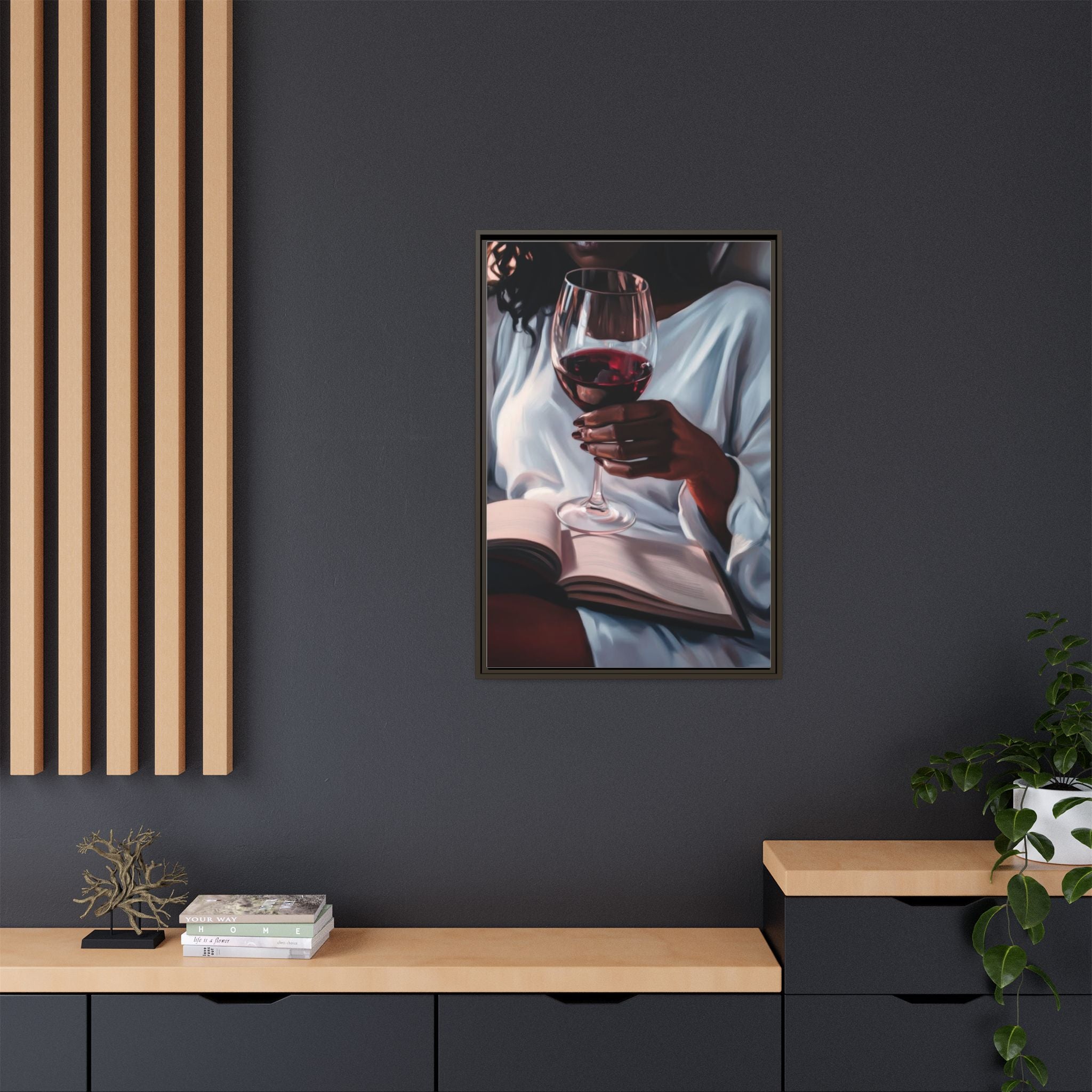 Woman Reading with Wine Glass (Cozy Evening Wall Decor)