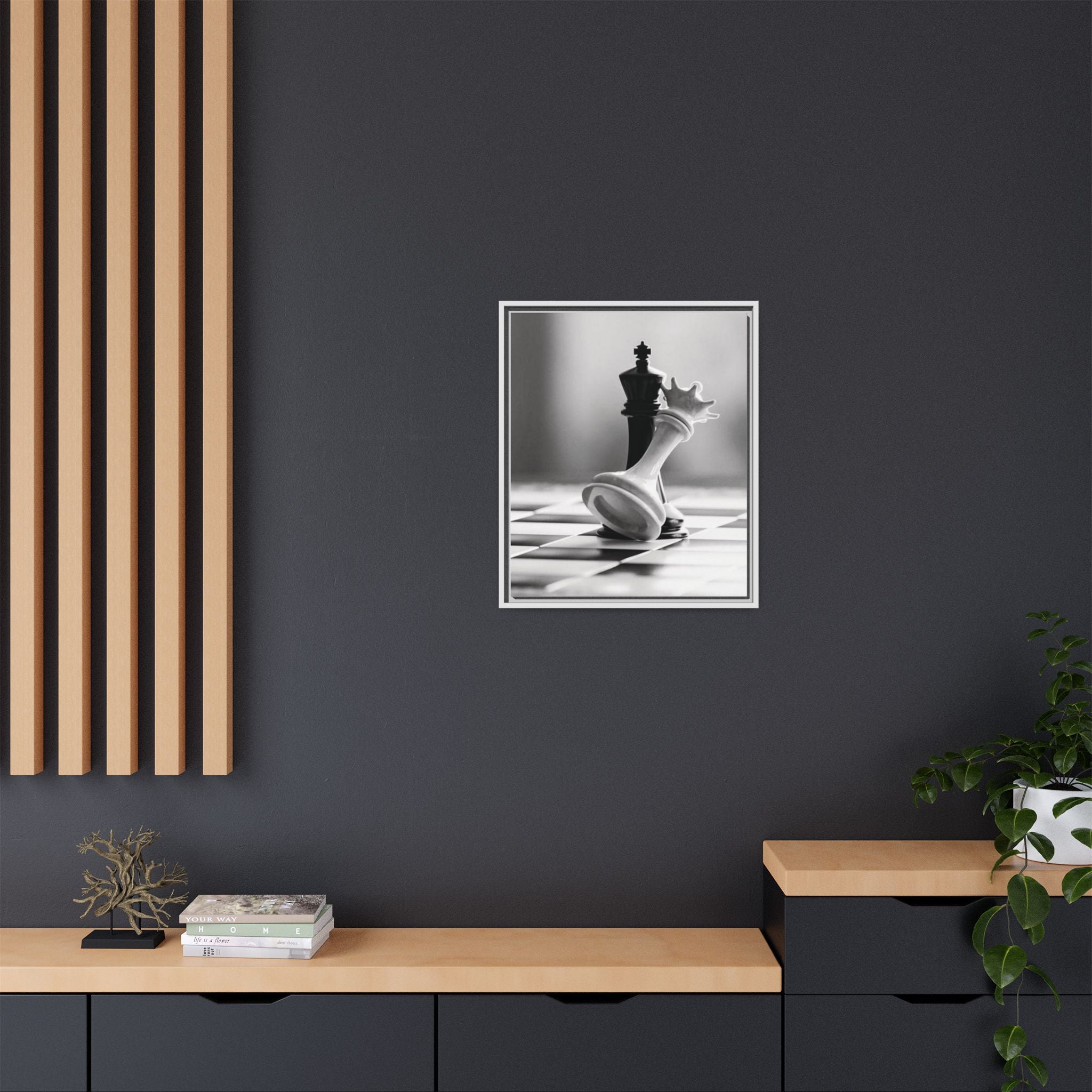 Chess King and Fallen Queen Matte Canvas Framed Wall Art