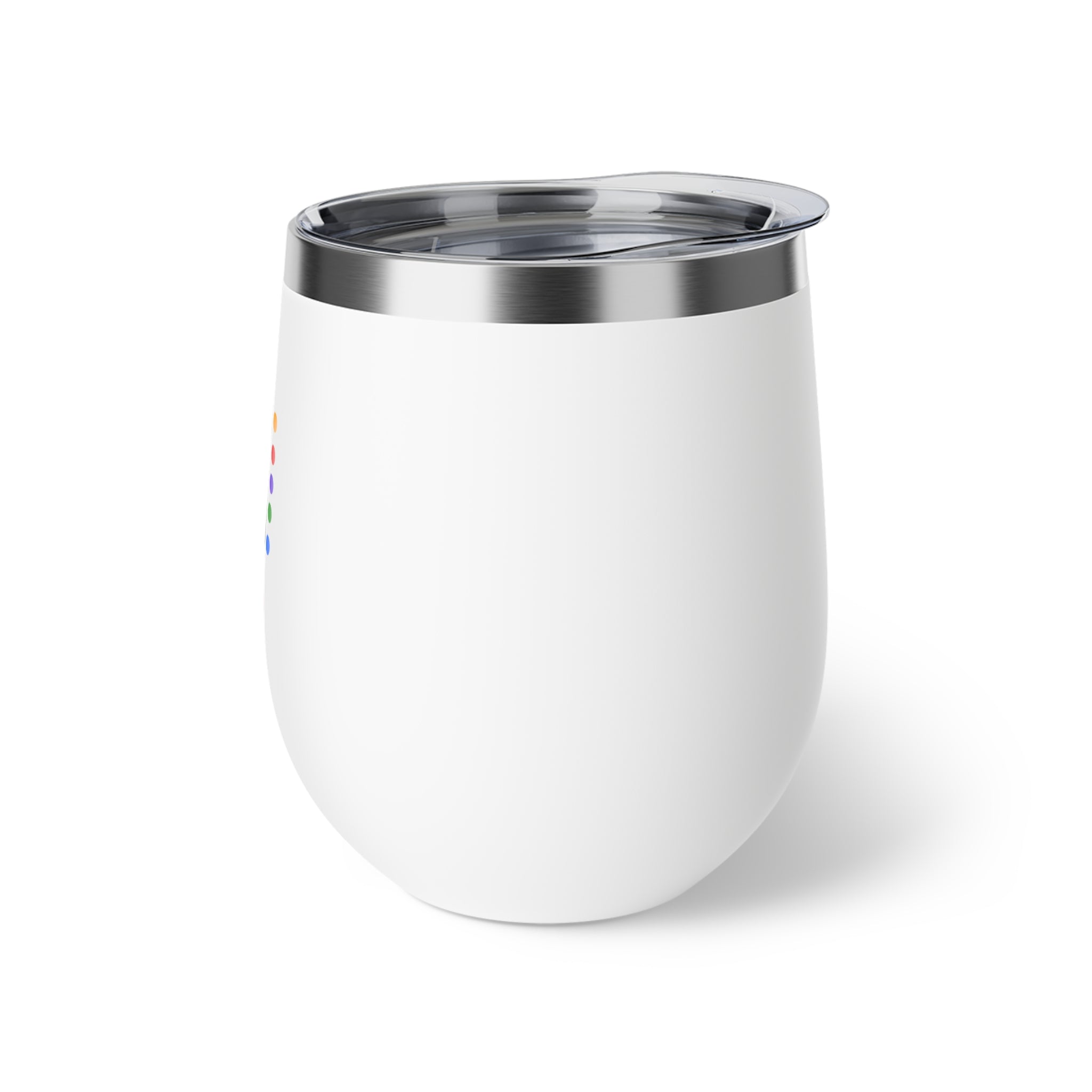 Insulated Wine Tumbler — Matte Black Copper Vacuum 12oz with Rainbow Dot Logo