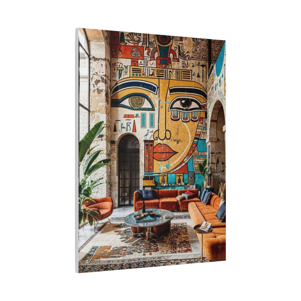 Egyptian Mural Face Matte Canvas Wall Art – Bohemian Living Room Decor