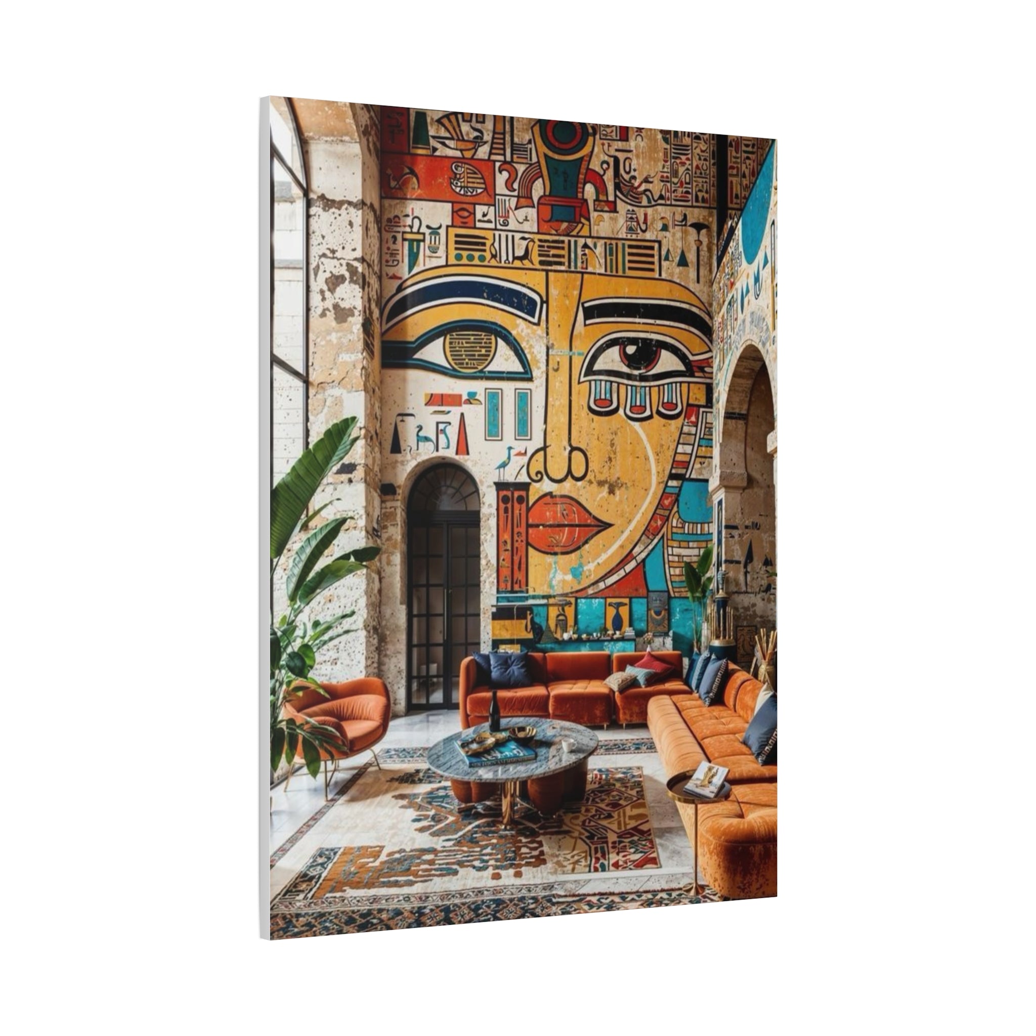 Egyptian Mural Face Matte Canvas Wall Art – Bohemian Living Room Decor
