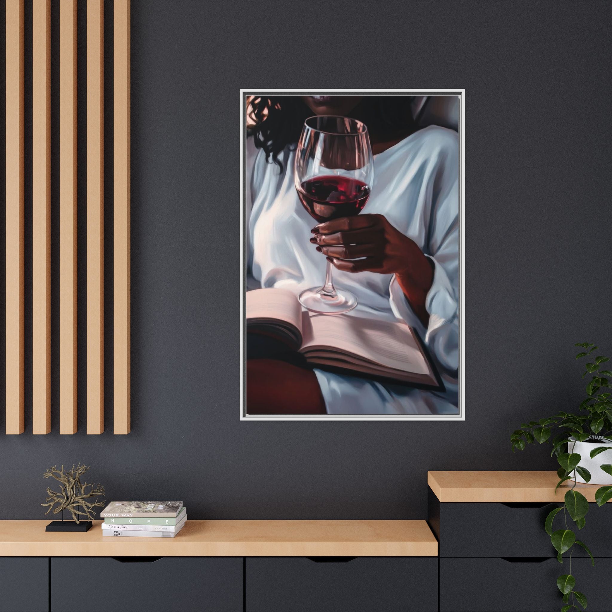 Woman Reading with Wine Glass (Cozy Evening Wall Decor)