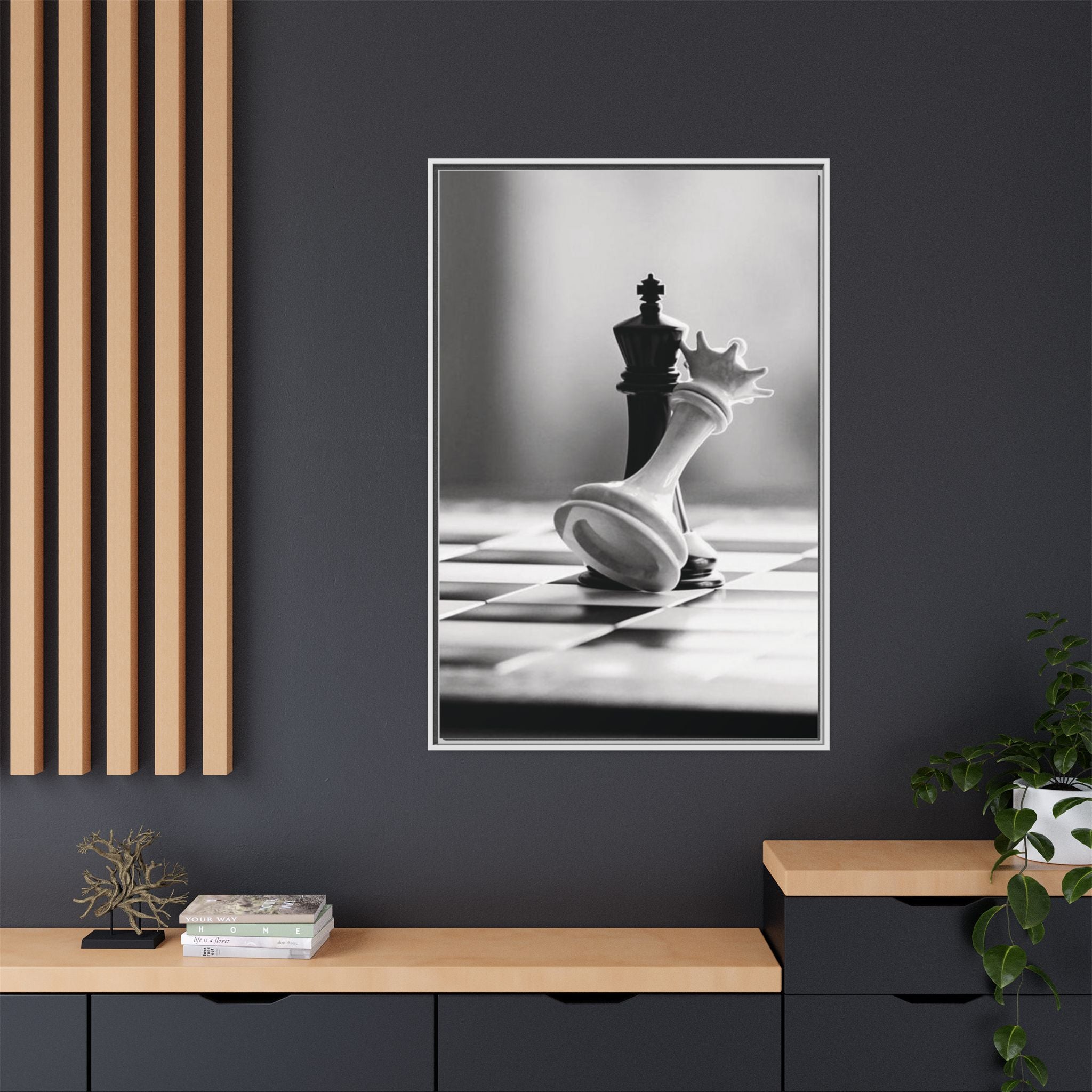 Chess King and Fallen Queen Matte Canvas Framed Wall Art