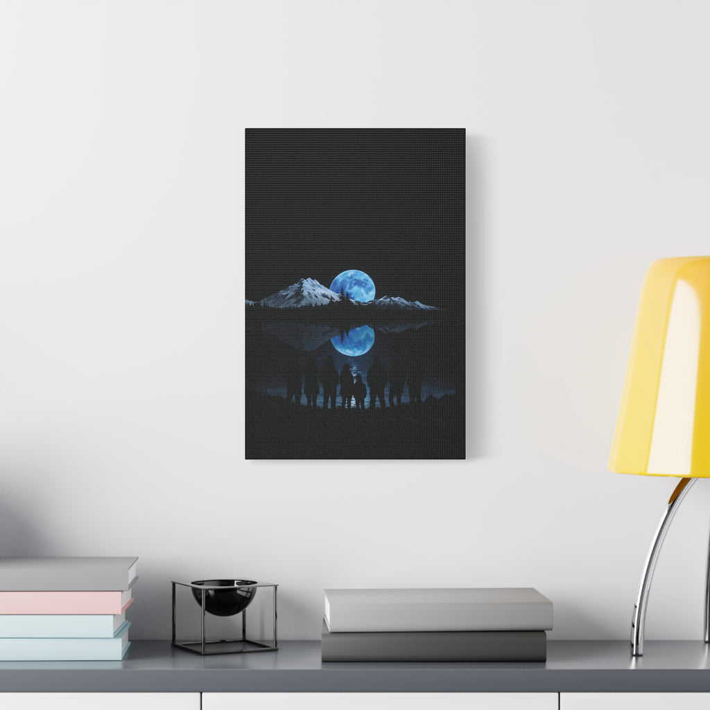 Blue Moon Mountain Canvas Print — Family Silhouette Nightscape Wall Art