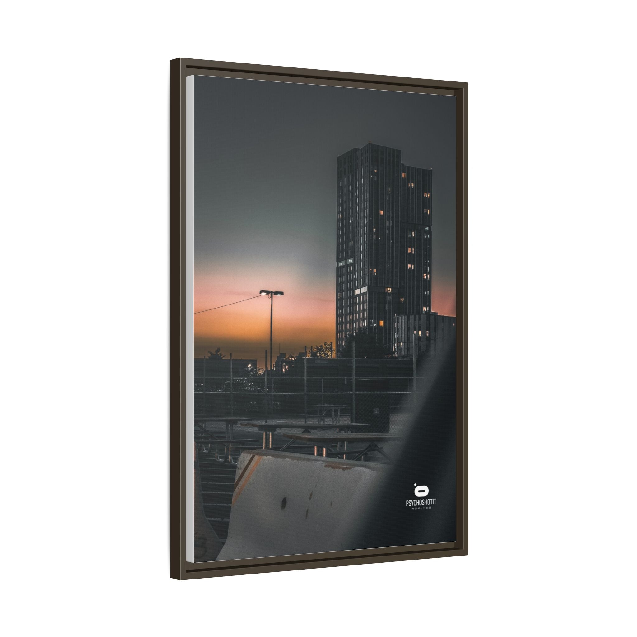 Framed Matte Canvas Print — Urban Sunset High-Rise Photography
