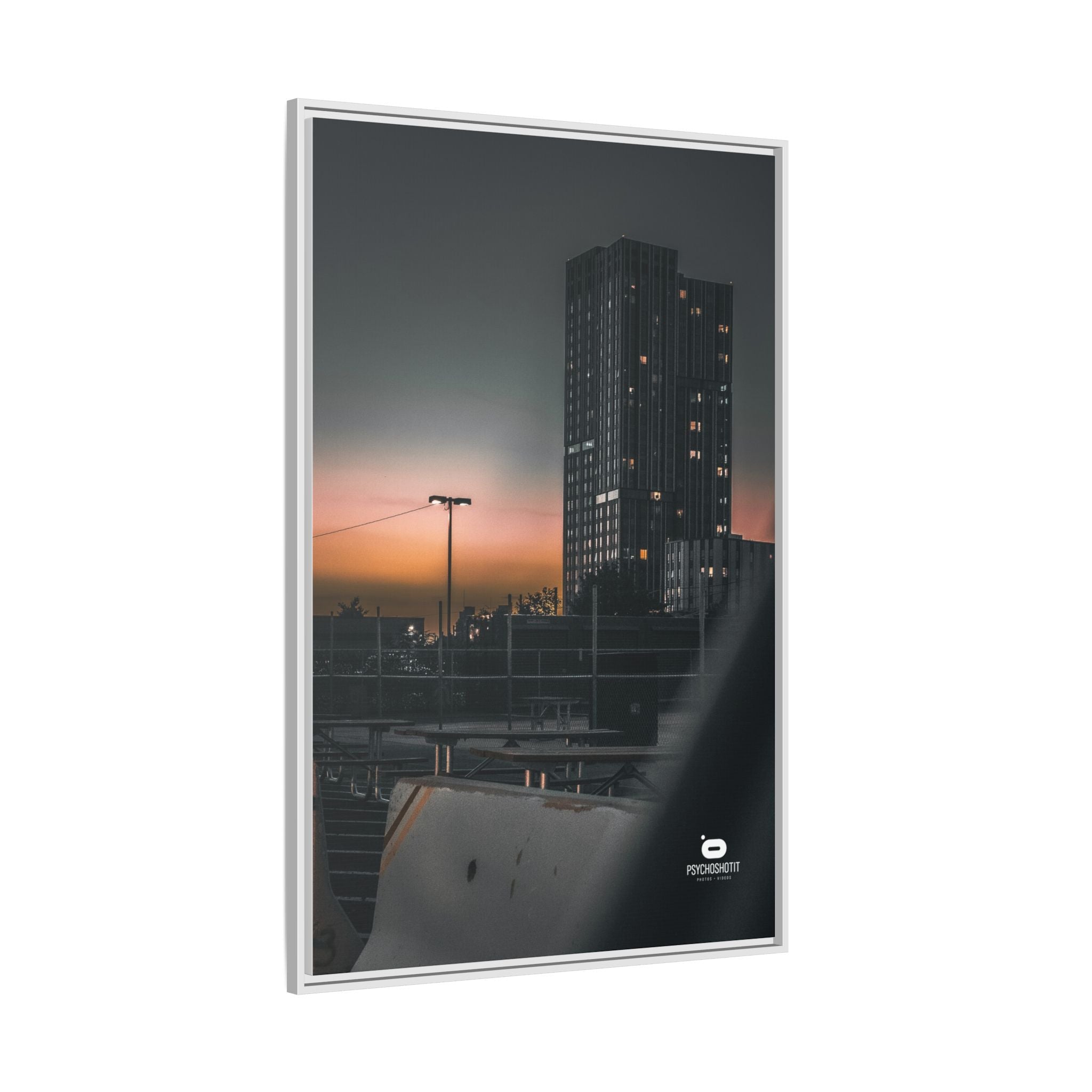 Framed Matte Canvas Print — Urban Sunset High-Rise Photography