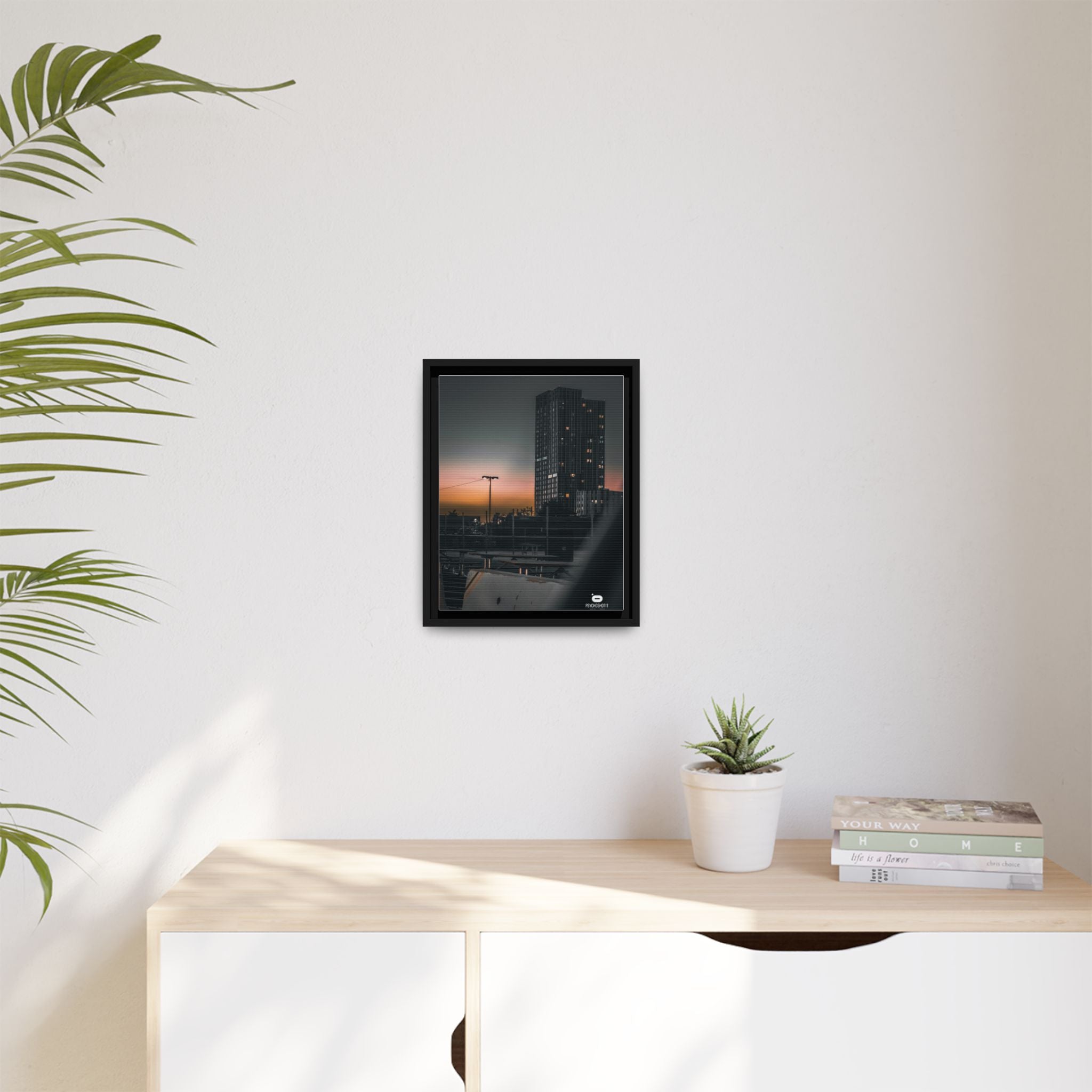 Framed Matte Canvas Print — Urban Sunset High-Rise Photography