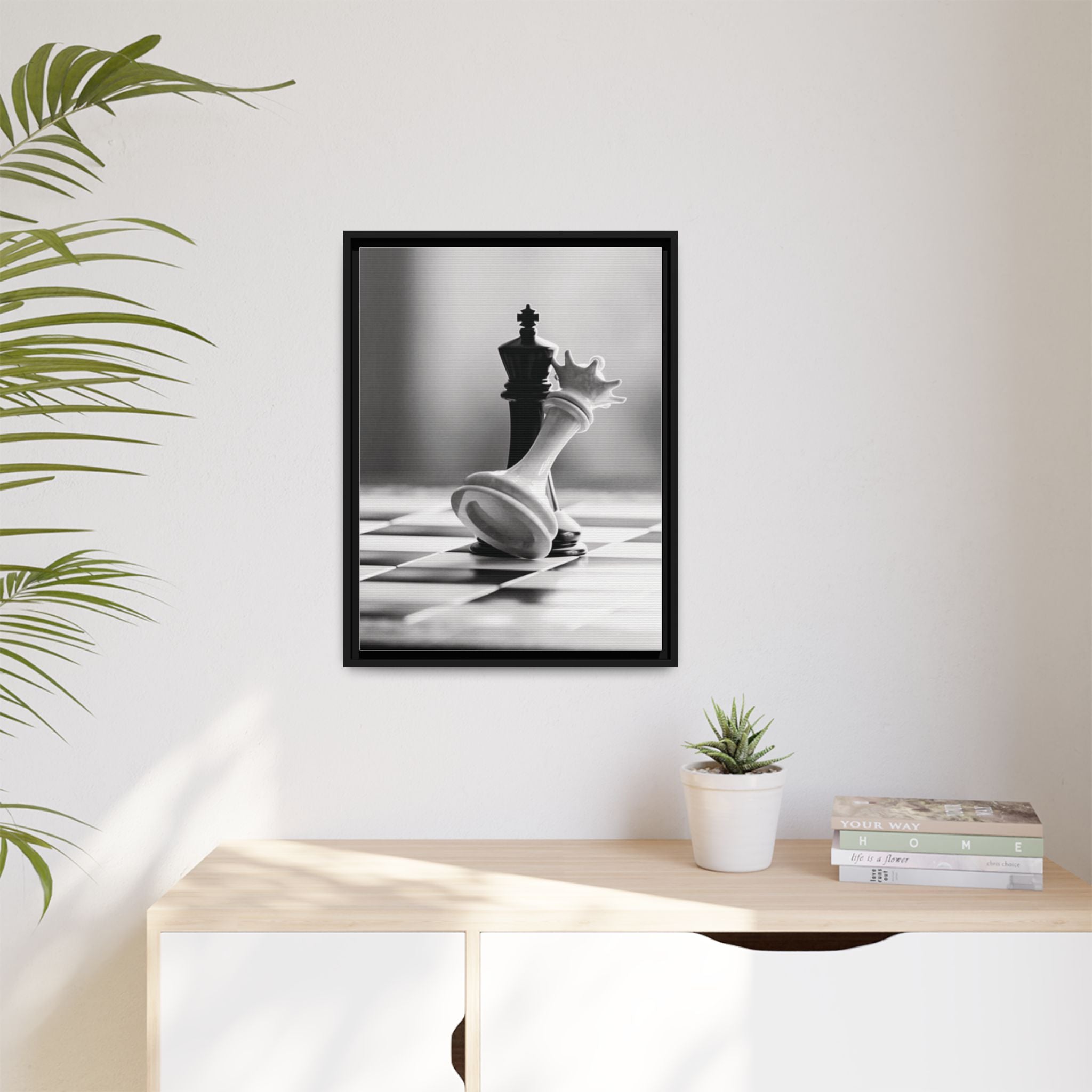 Chess King and Fallen Queen Matte Canvas Framed Wall Art