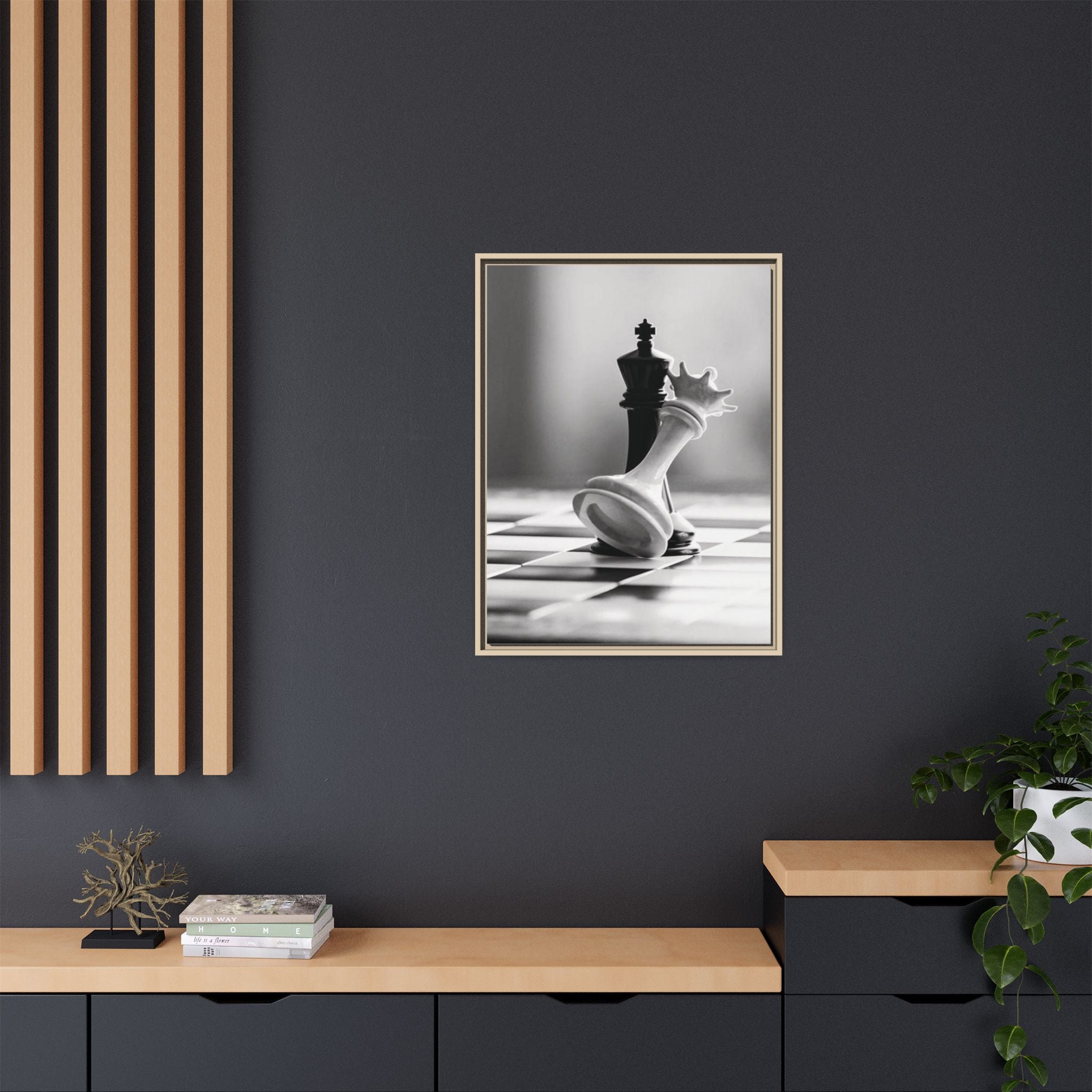 Chess King and Fallen Queen Matte Canvas Framed Wall Art