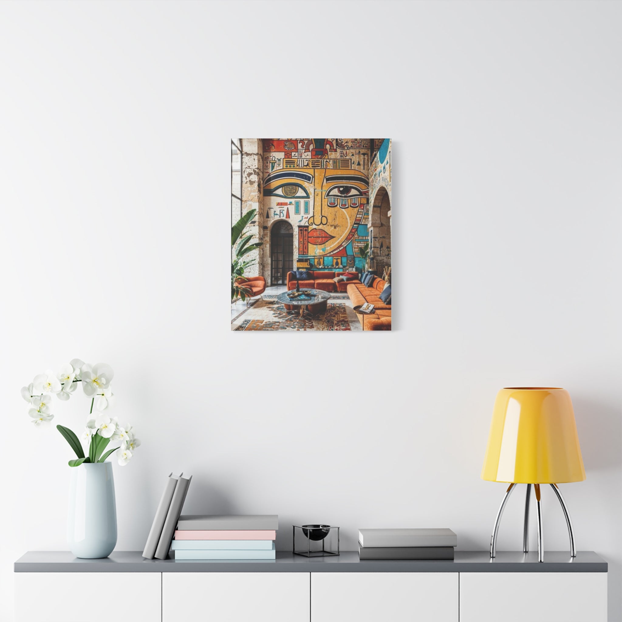 Egyptian Mural Face Matte Canvas Wall Art – Bohemian Living Room Decor