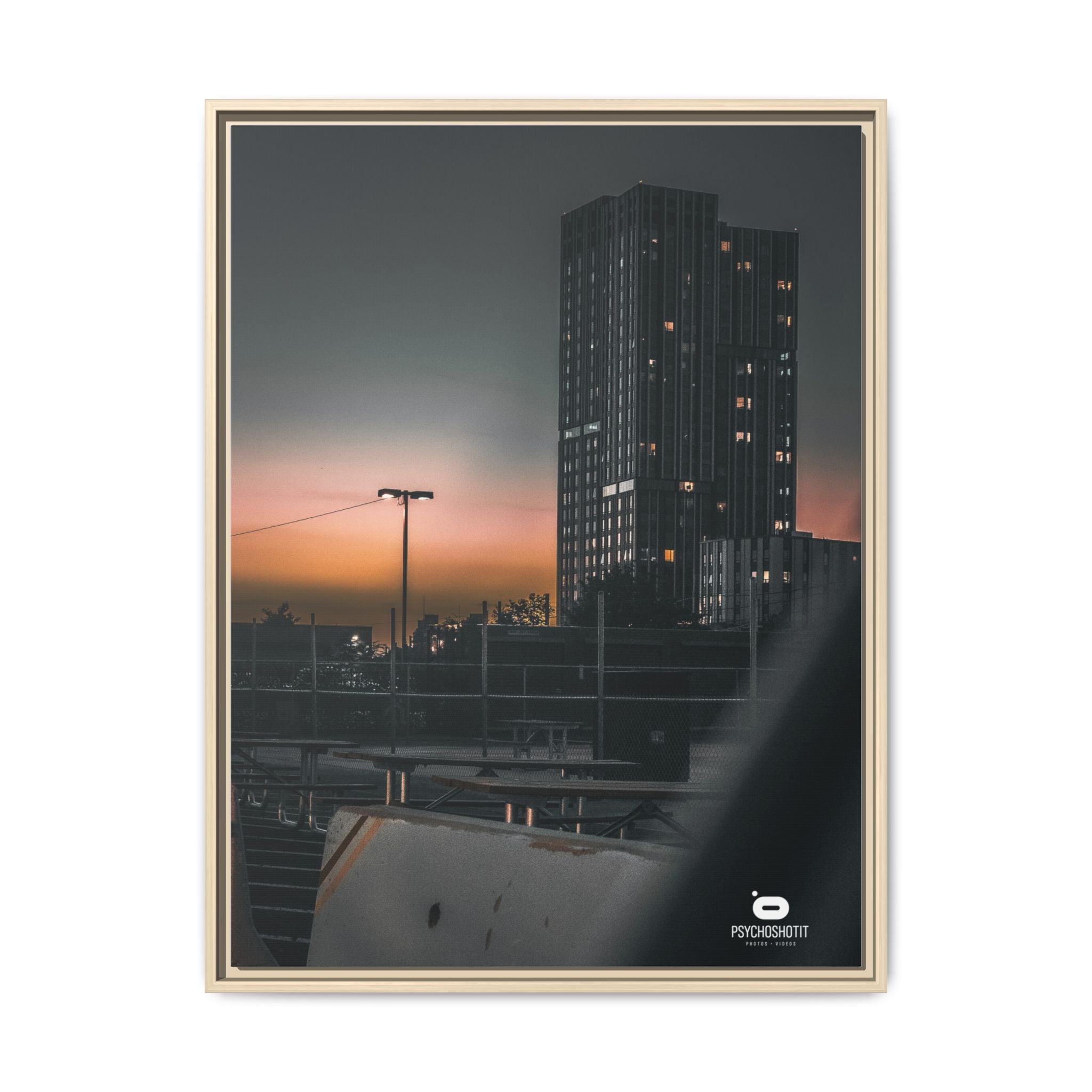 Framed Matte Canvas Print — Urban Sunset High-Rise Photography