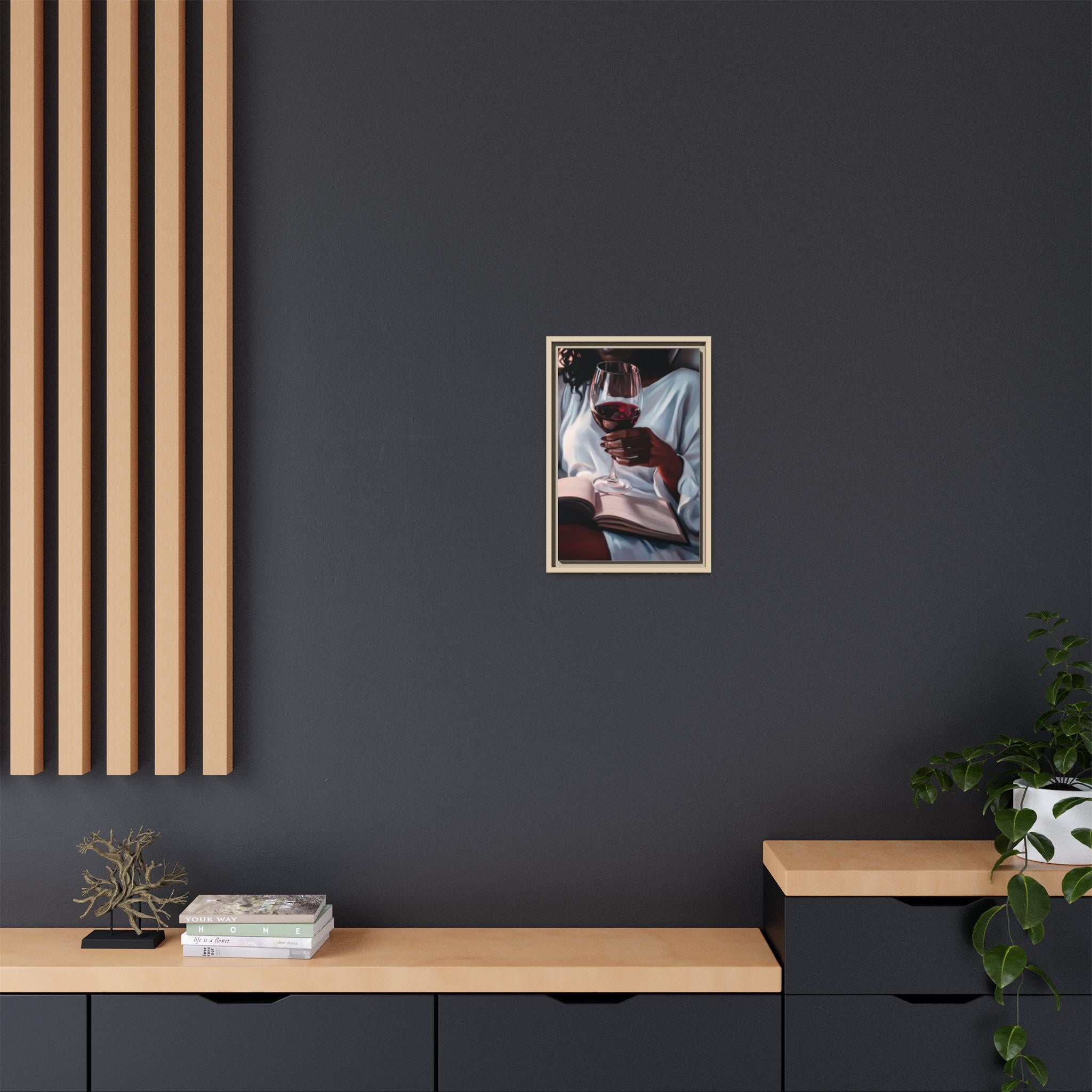 Woman Reading with Wine Glass (Cozy Evening Wall Decor)