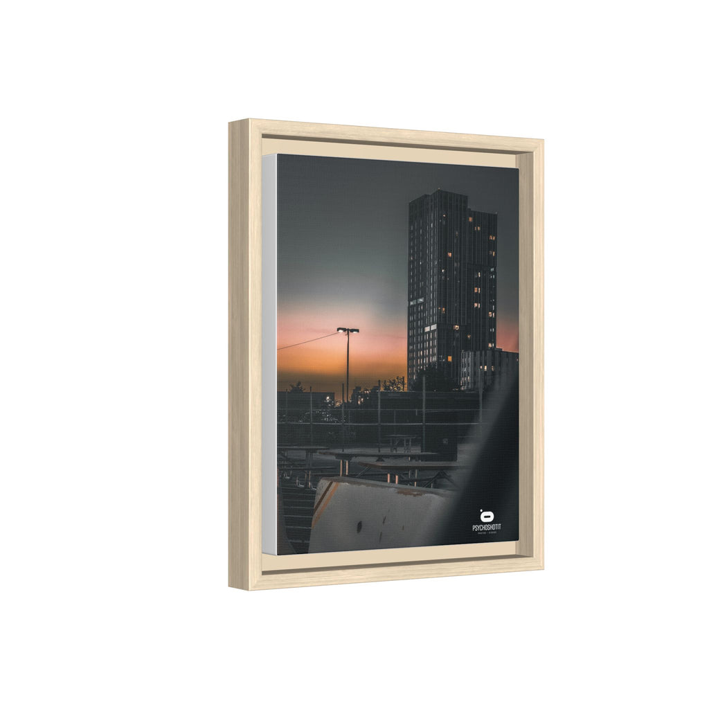 Framed Matte Canvas Print — Urban Sunset High-Rise Photography