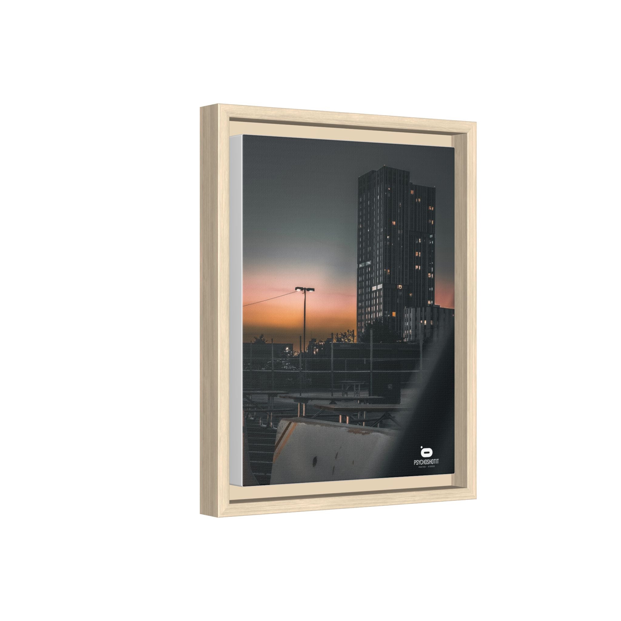 Framed Matte Canvas Print — Urban Sunset High-Rise Photography
