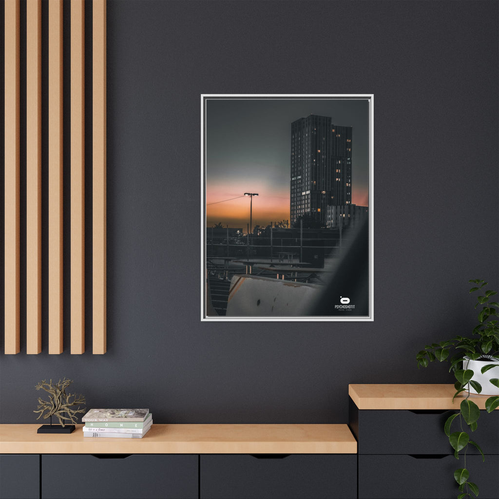 Framed Matte Canvas Print — Urban Sunset High-Rise Photography