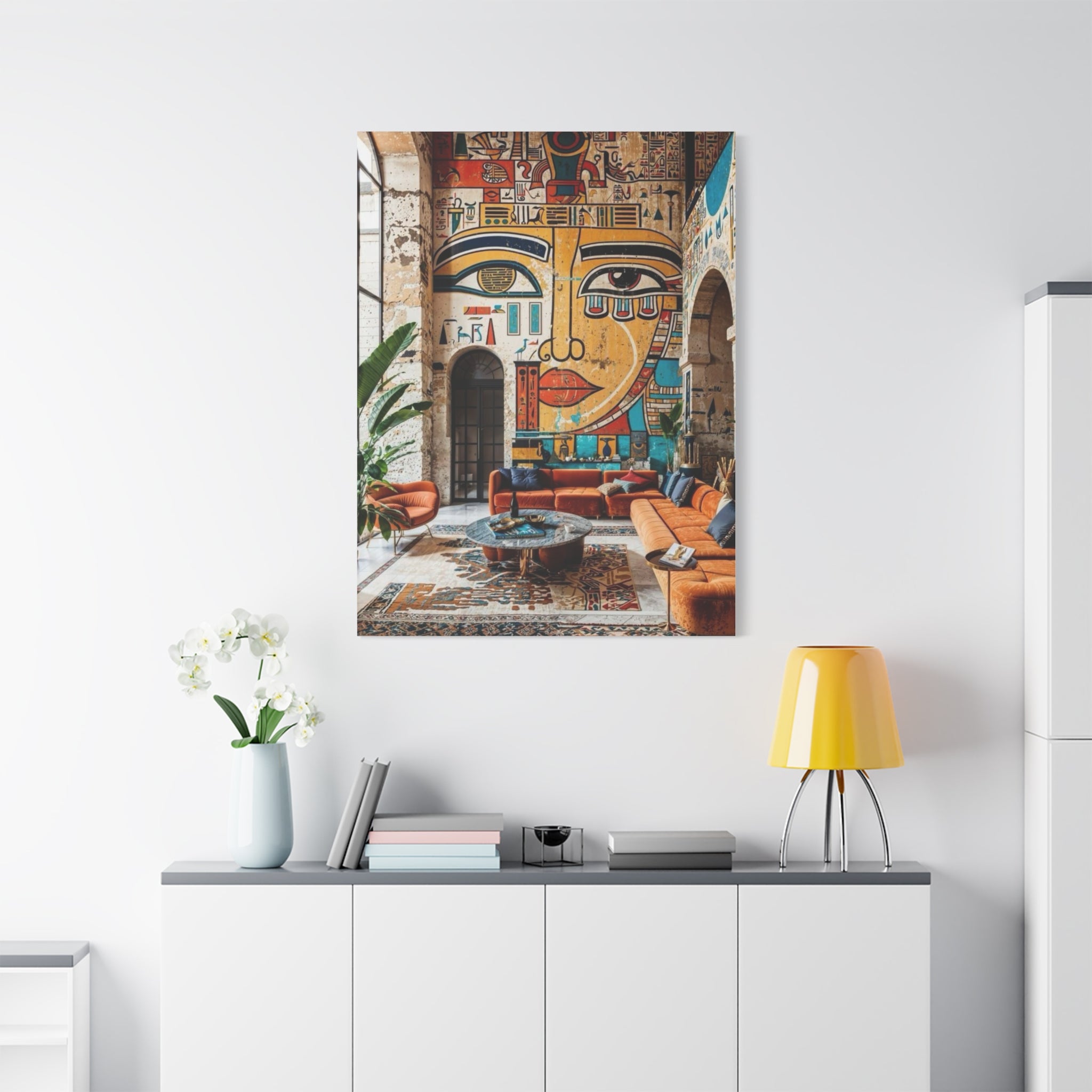 Egyptian Mural Face Matte Canvas Wall Art – Bohemian Living Room Decor