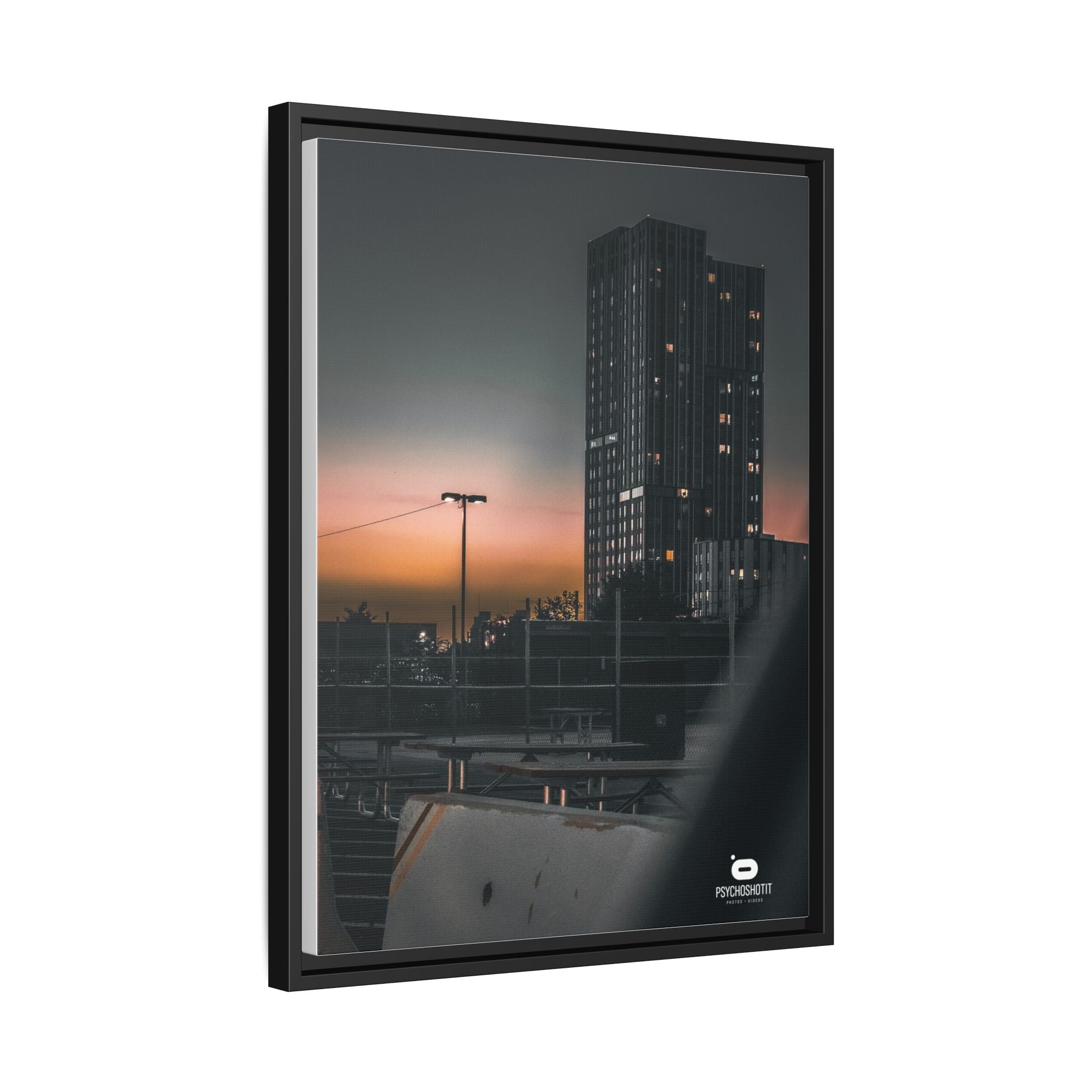 Framed Matte Canvas Print — Urban Sunset High-Rise Photography