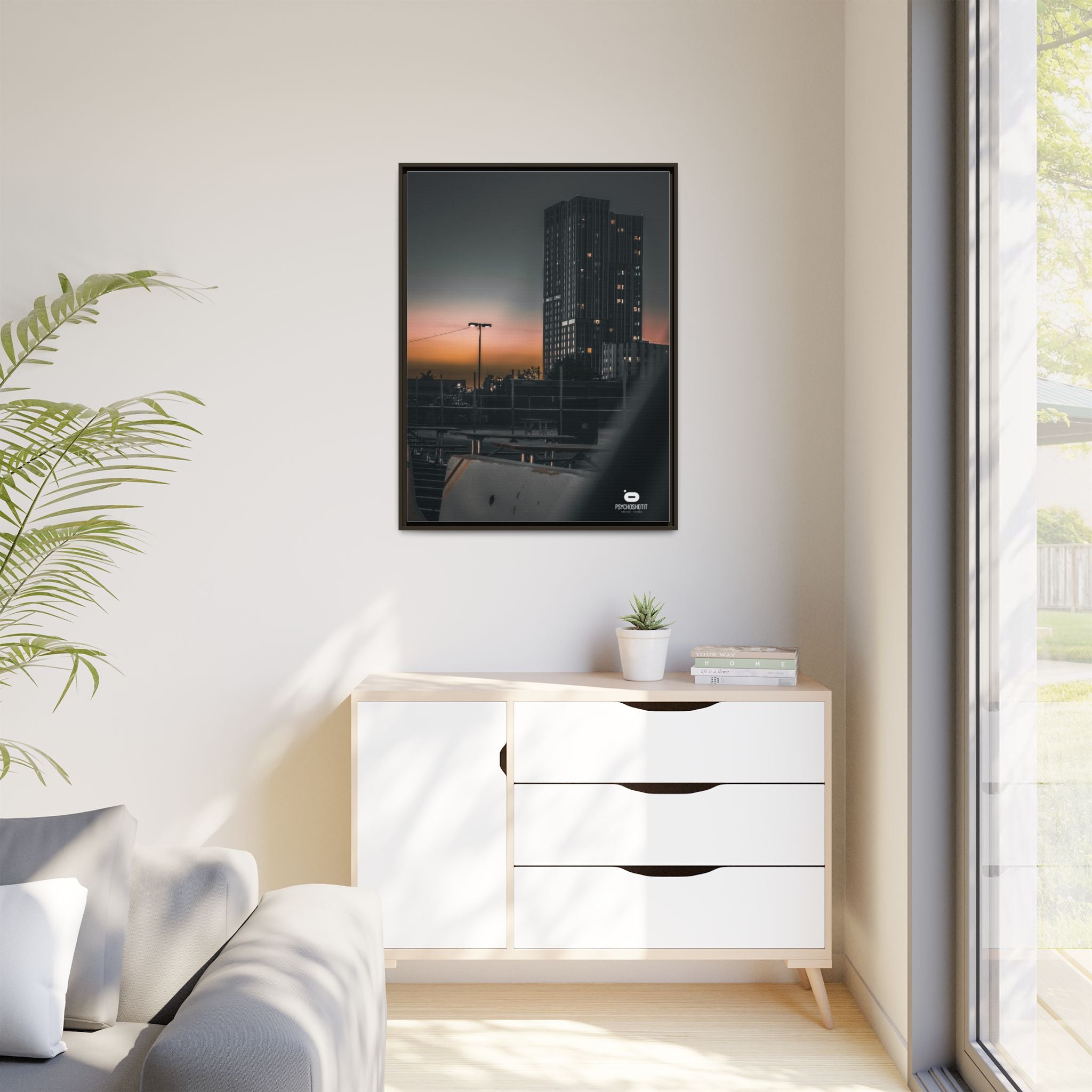 Framed Matte Canvas Print — Urban Sunset High-Rise Photography