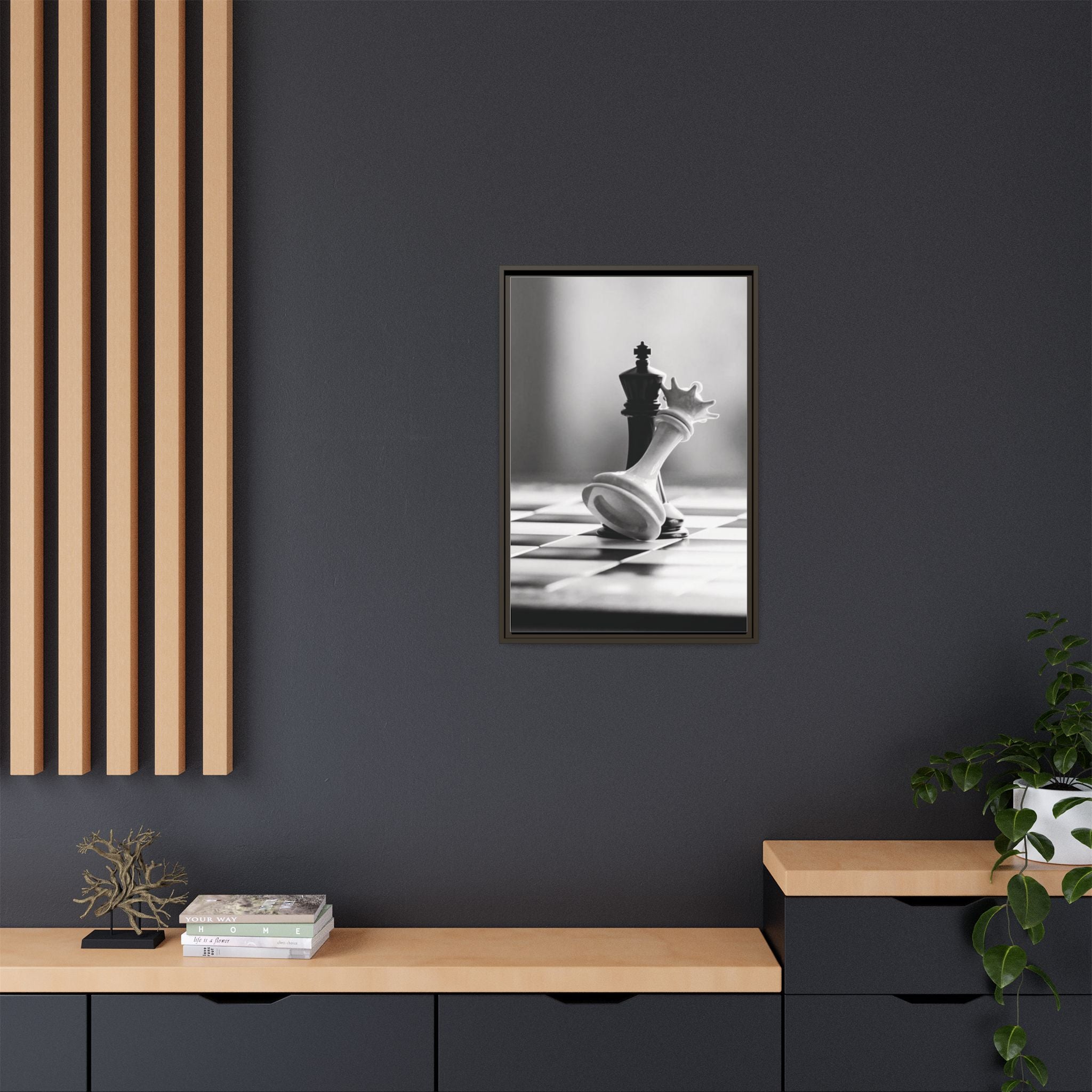 Chess King and Fallen Queen Matte Canvas Framed Wall Art