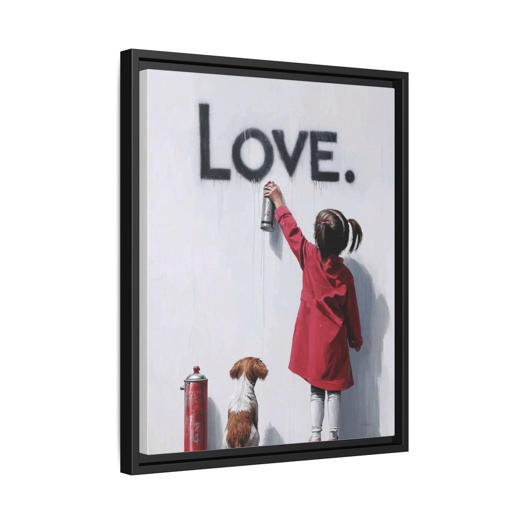 'LOVE.' Girl Spray-Painting with Dog- Framed Canvas Art