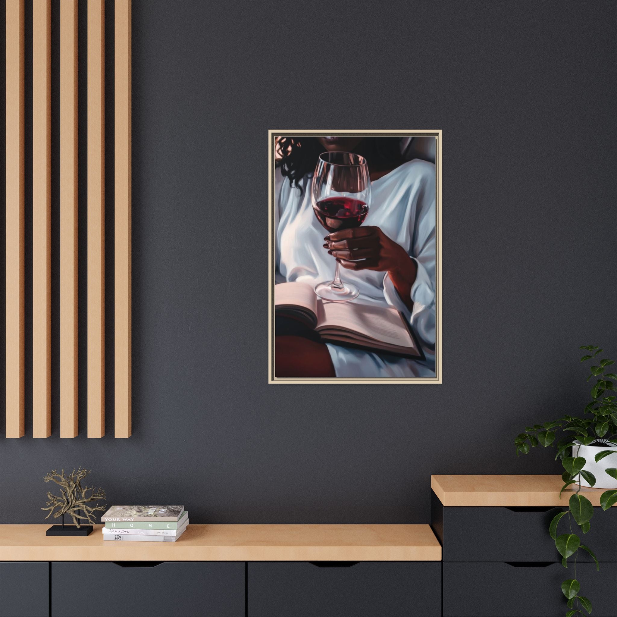 Woman Reading with Wine Glass (Cozy Evening Wall Decor)