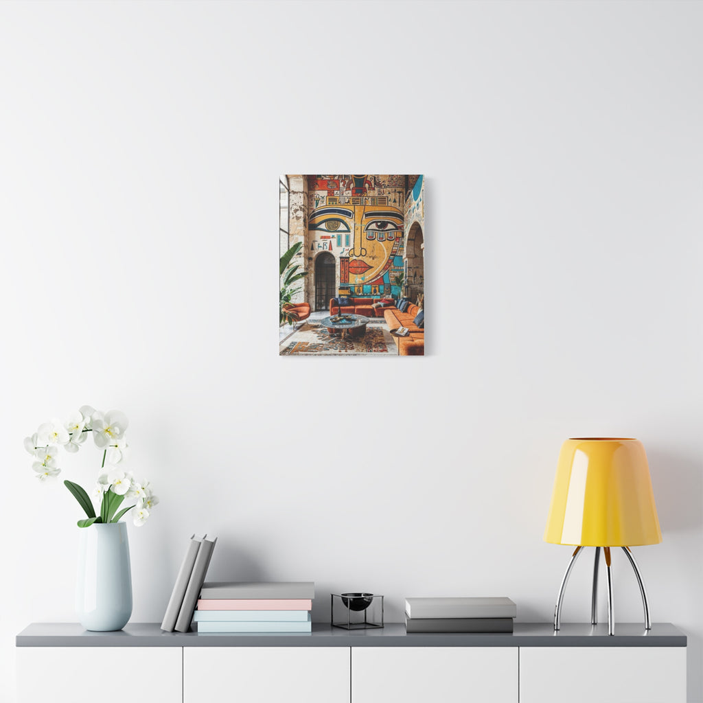 Egyptian Mural Face Matte Canvas Wall Art – Bohemian Living Room Decor