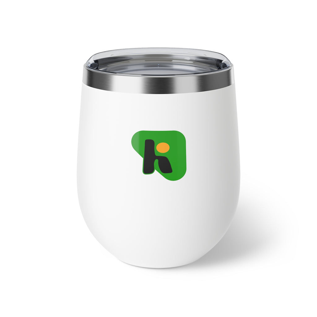 12oz Insulated Wine Tumbler with Green Abstract Logo — Copper Vacuum Cup