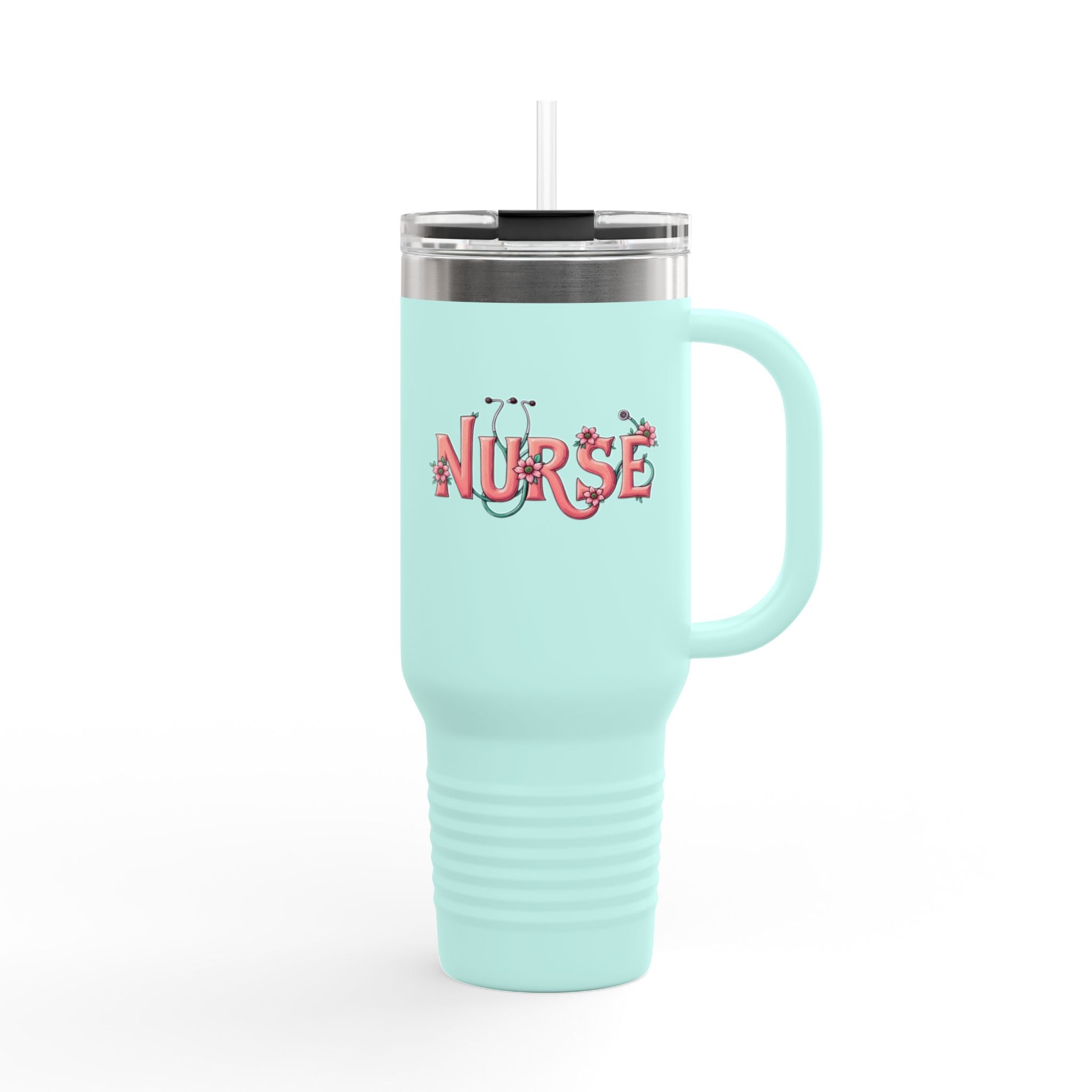 Nurse 40oz Insulated Travel Mug — Floral Stethoscope