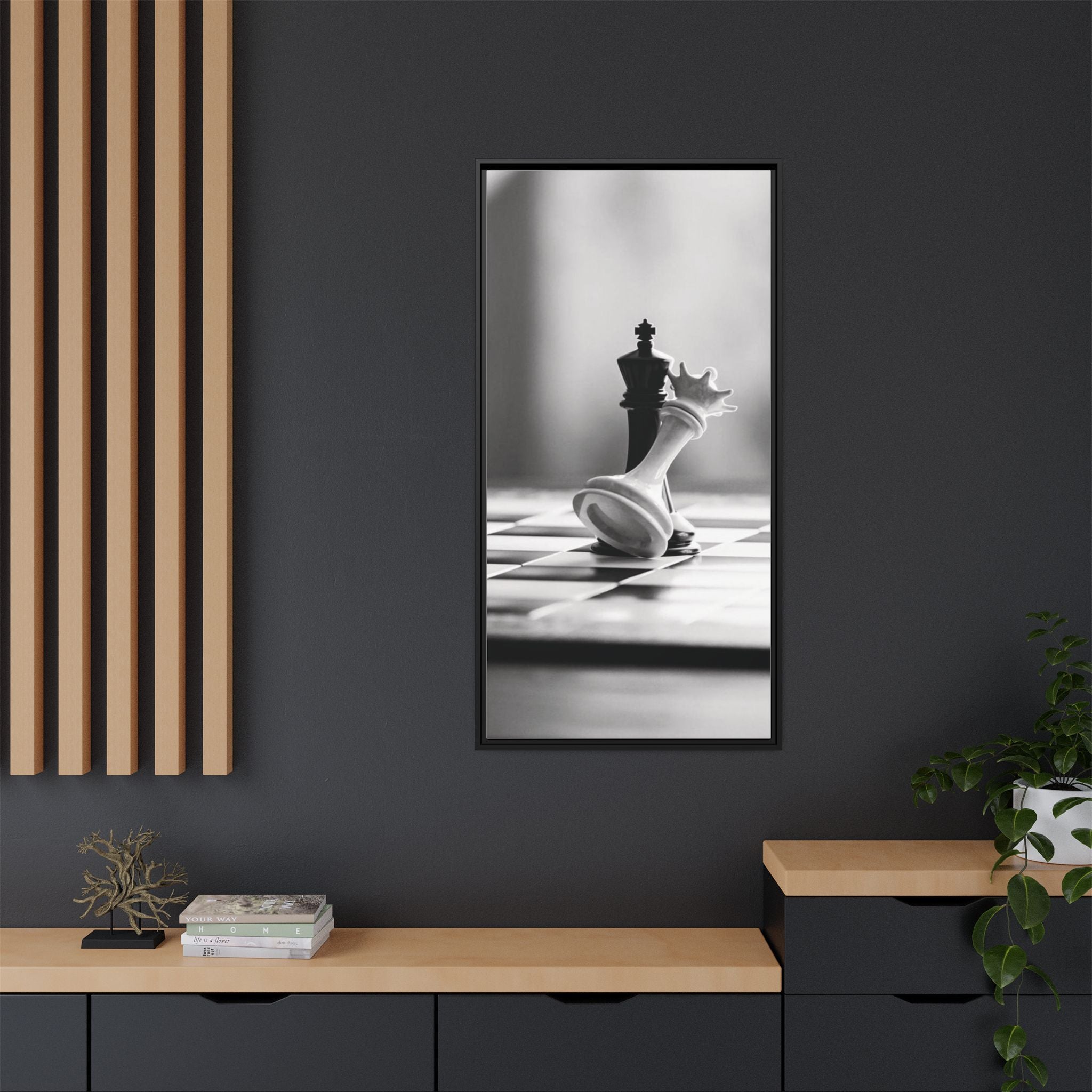 Chess King and Fallen Queen Matte Canvas Framed Wall Art
