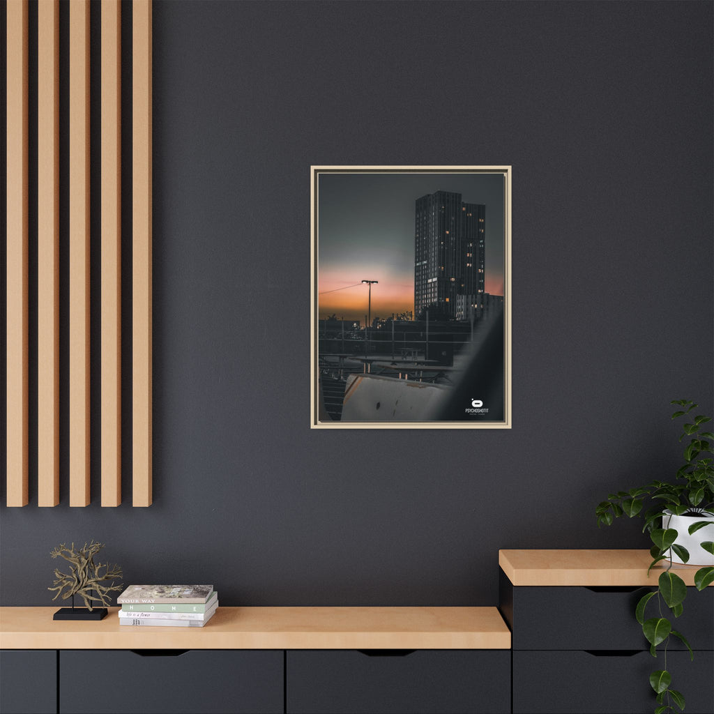 Framed Matte Canvas Print — Urban Sunset High-Rise Photography