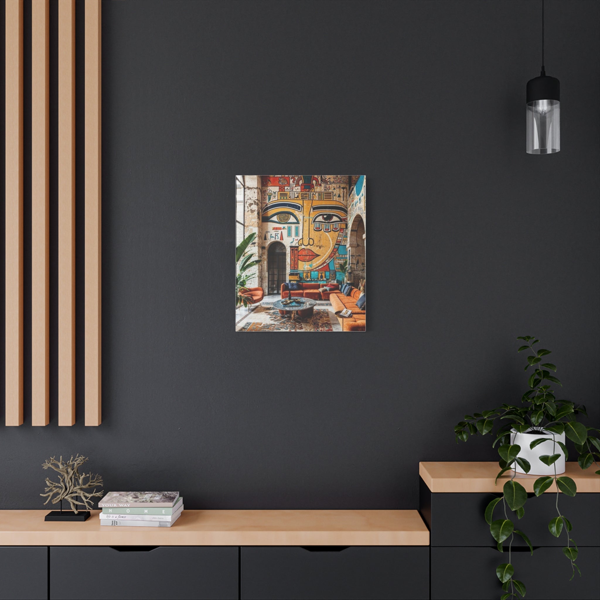 Egyptian Mural Face Matte Canvas Wall Art – Bohemian Living Room Decor