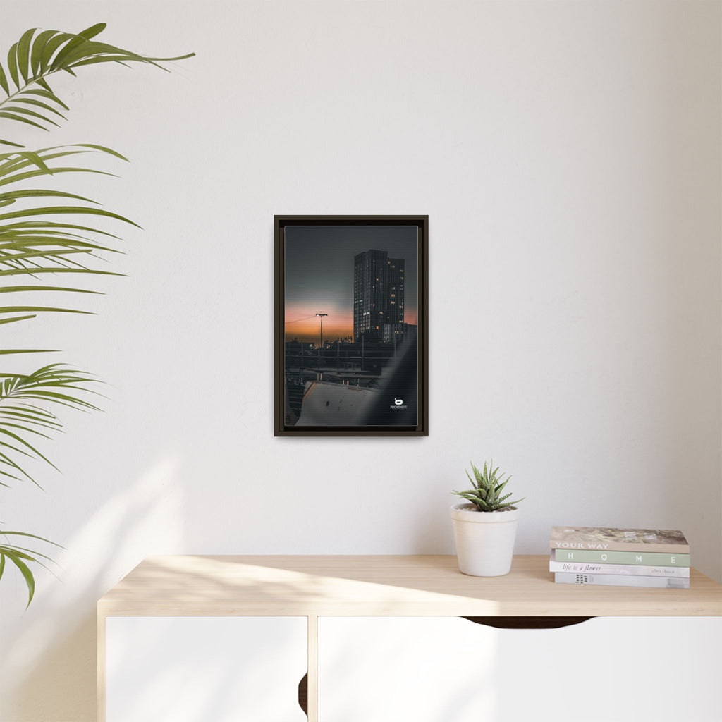 Framed Matte Canvas Print — Urban Sunset High-Rise Photography