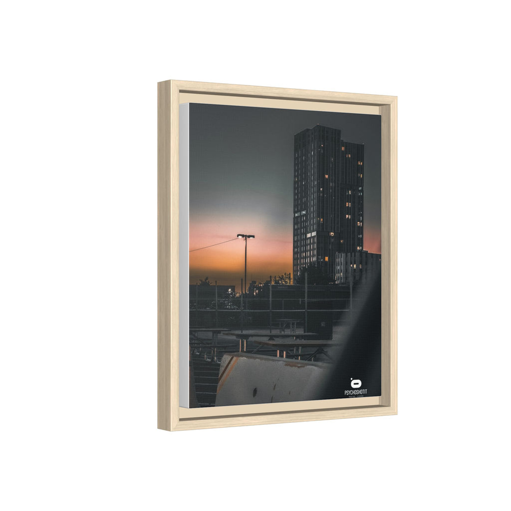 Framed Matte Canvas Print — Urban Sunset High-Rise Photography